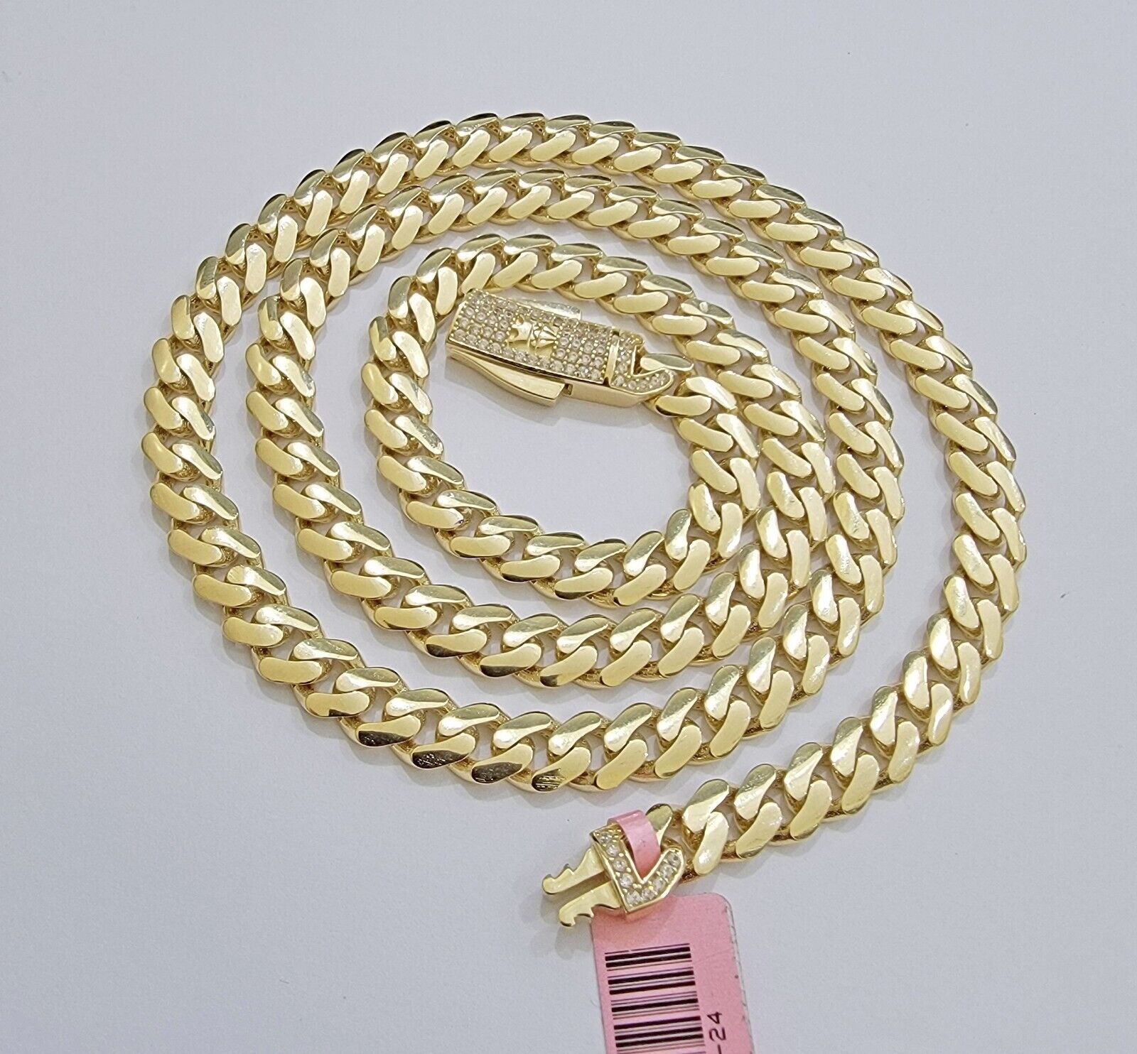 Real 14K Yellow Gold Chain Necklace Royal Monaco Cuban Link 7mm 20" - 24" ,Hollow - GoldenlinQ