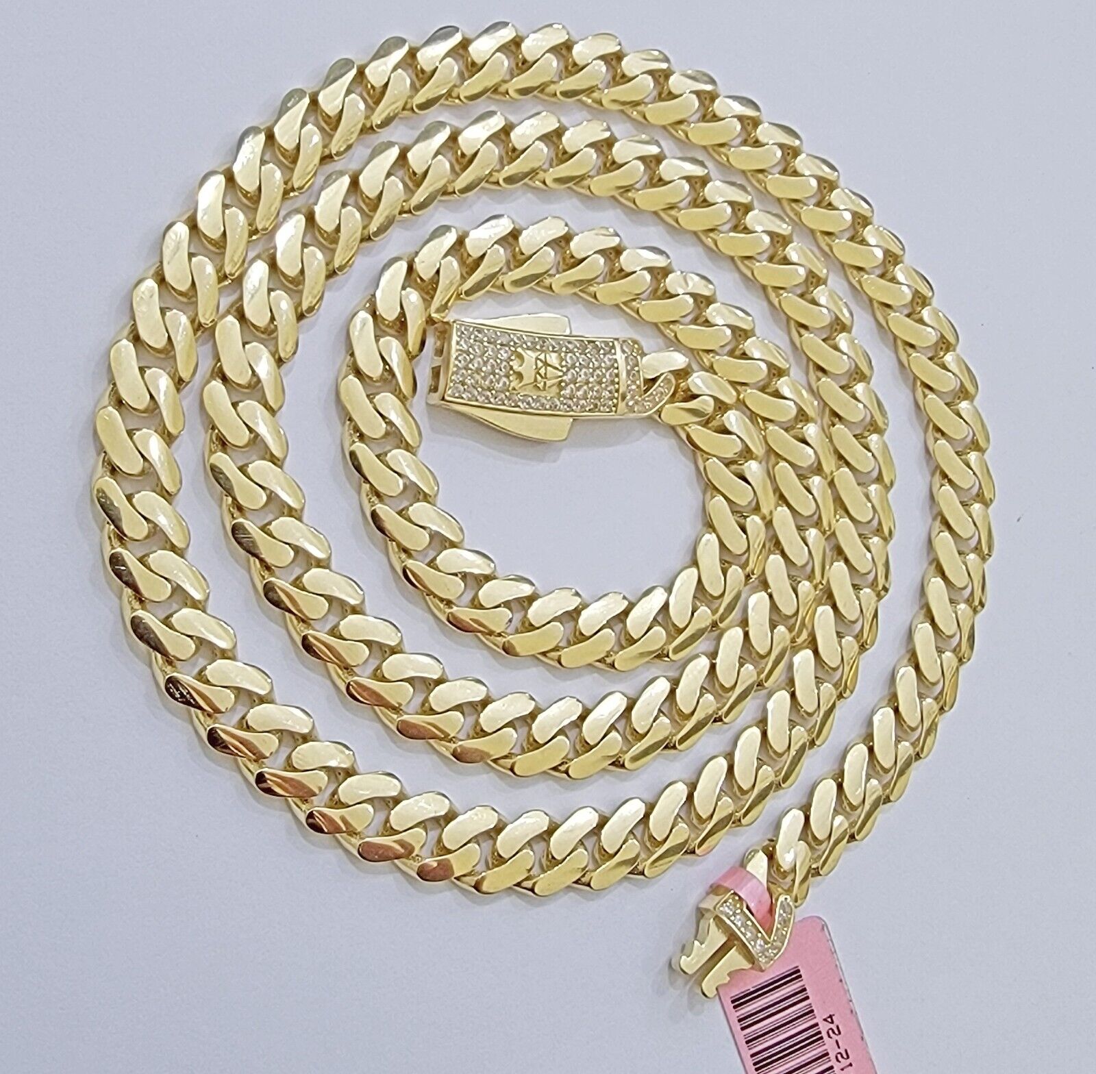 Real 14K Yellow Gold Chain Necklace Royal Monaco Cuban Link 7mm 20" - 24" ,Hollow - GoldenlinQ