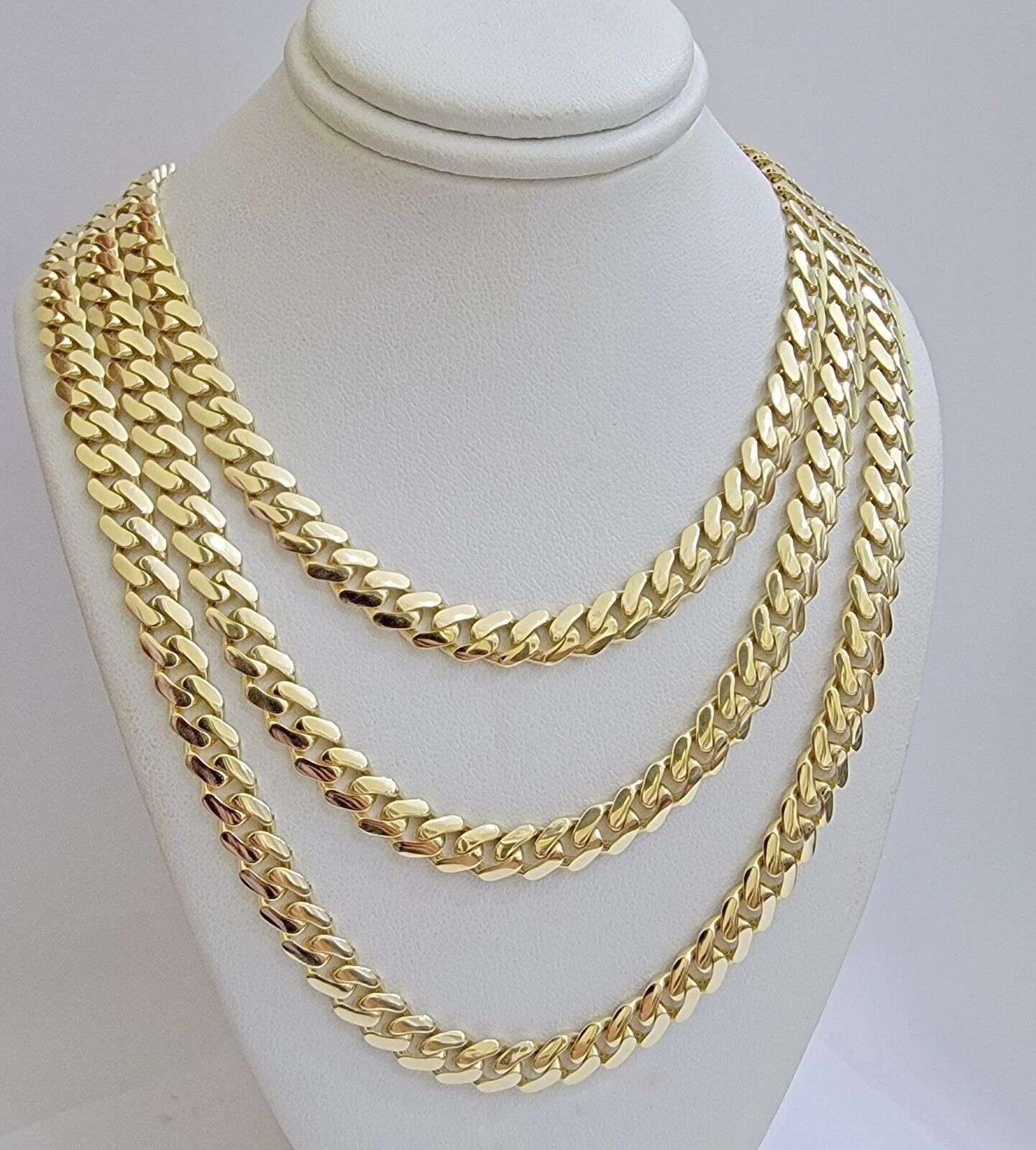 Real 14K Yellow Gold Chain Necklace Royal Monaco Cuban Link 7mm 20" - 24" ,Hollow - GoldenlinQ