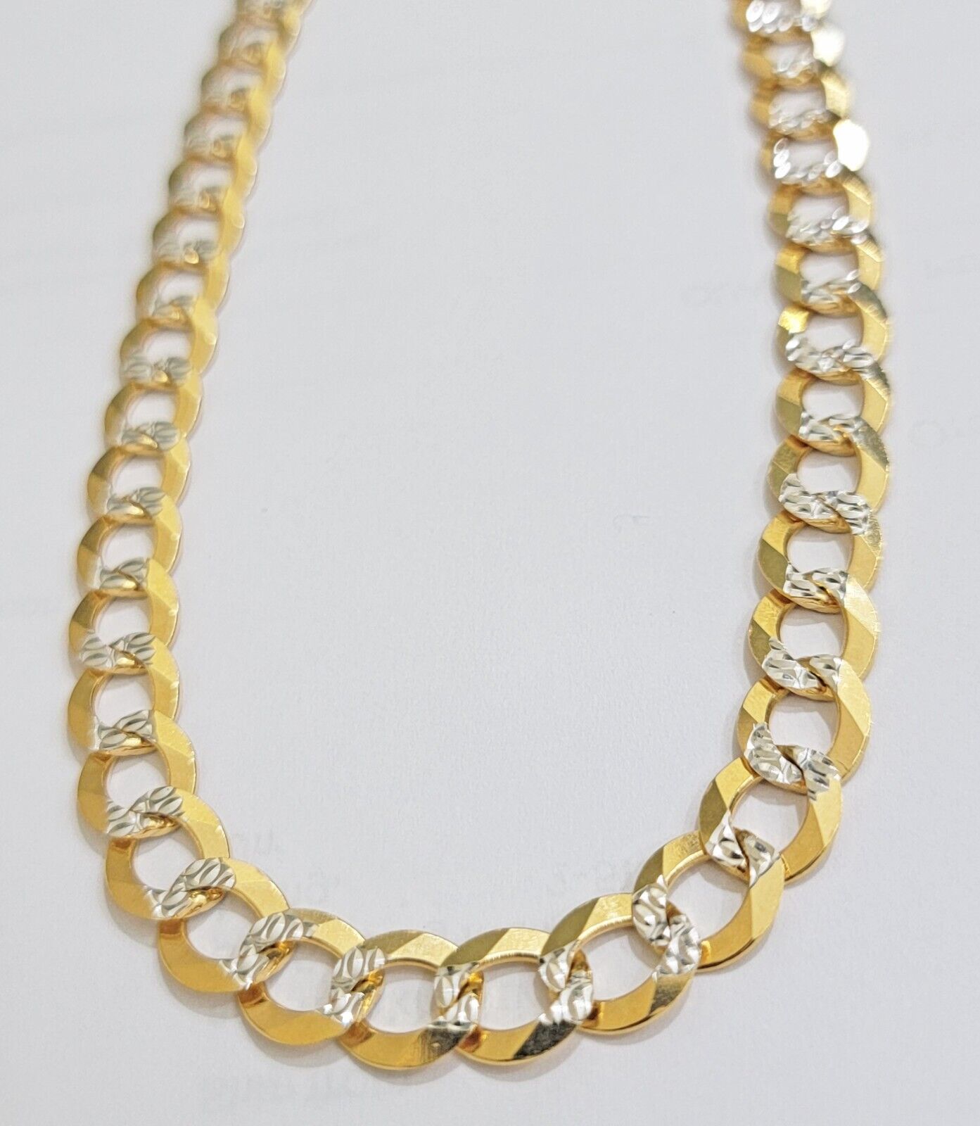 Real 14k Yellow Gold Chain Necklace Two - tone Cuban Curb Link 9.5mm 20 inch SOLID - GoldenlinQ