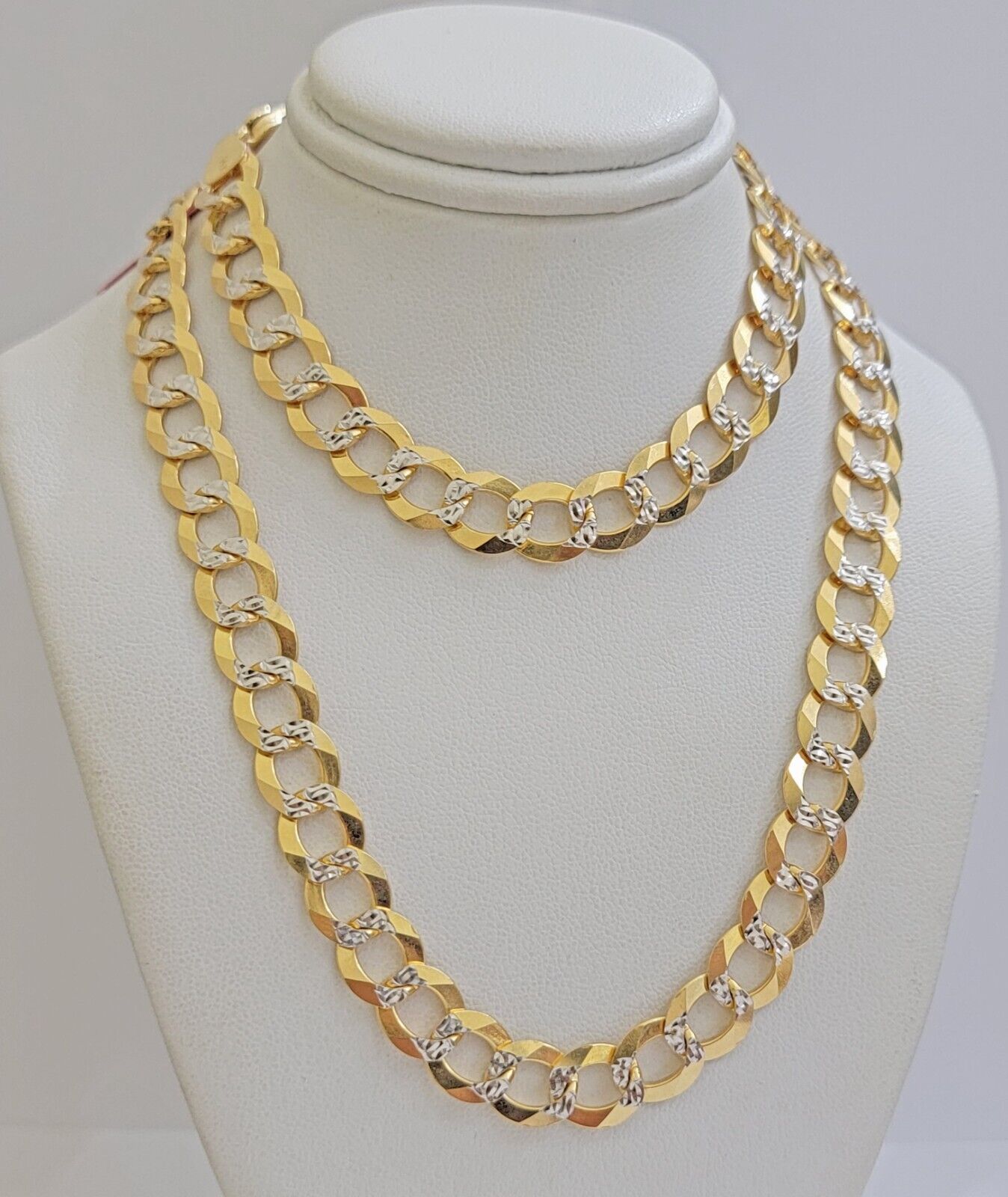 Real 14k Yellow Gold Chain Necklace Two - tone Cuban Curb Link 9.5mm 22 inch SOLID - GoldenlinQ