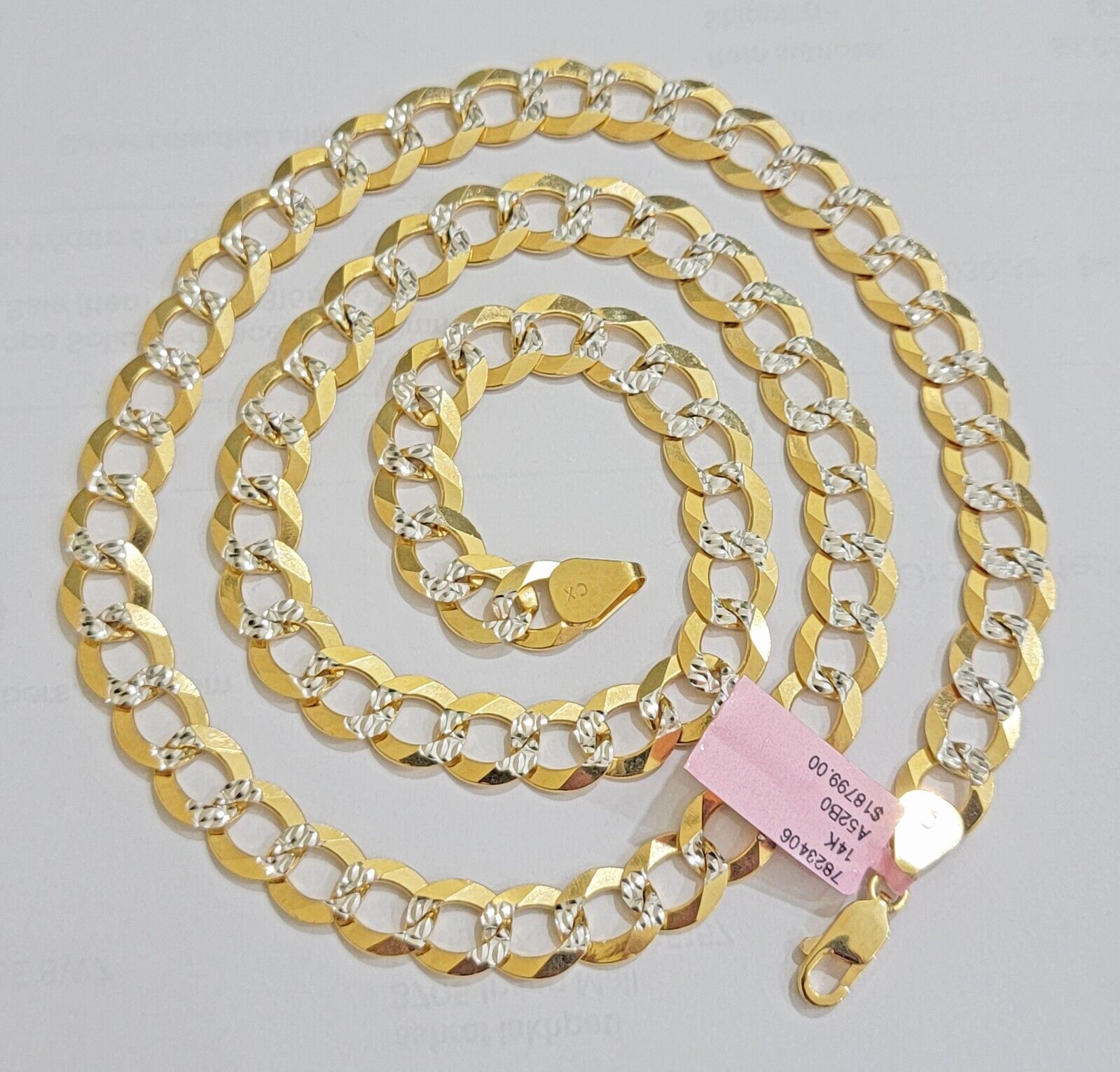 Real 14k Yellow Gold Chain Necklace Two - tone Cuban Curb Link 9.5mm 22 inch SOLID - GoldenlinQ