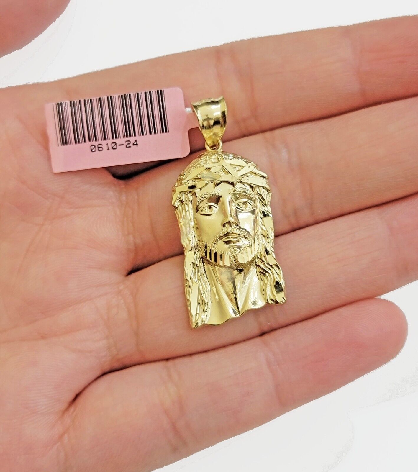 Real 14k Yellow Gold Charm Pendant Jesus Head 14 KT For Men Women, Diamond Cuts - GoldenlinQ
