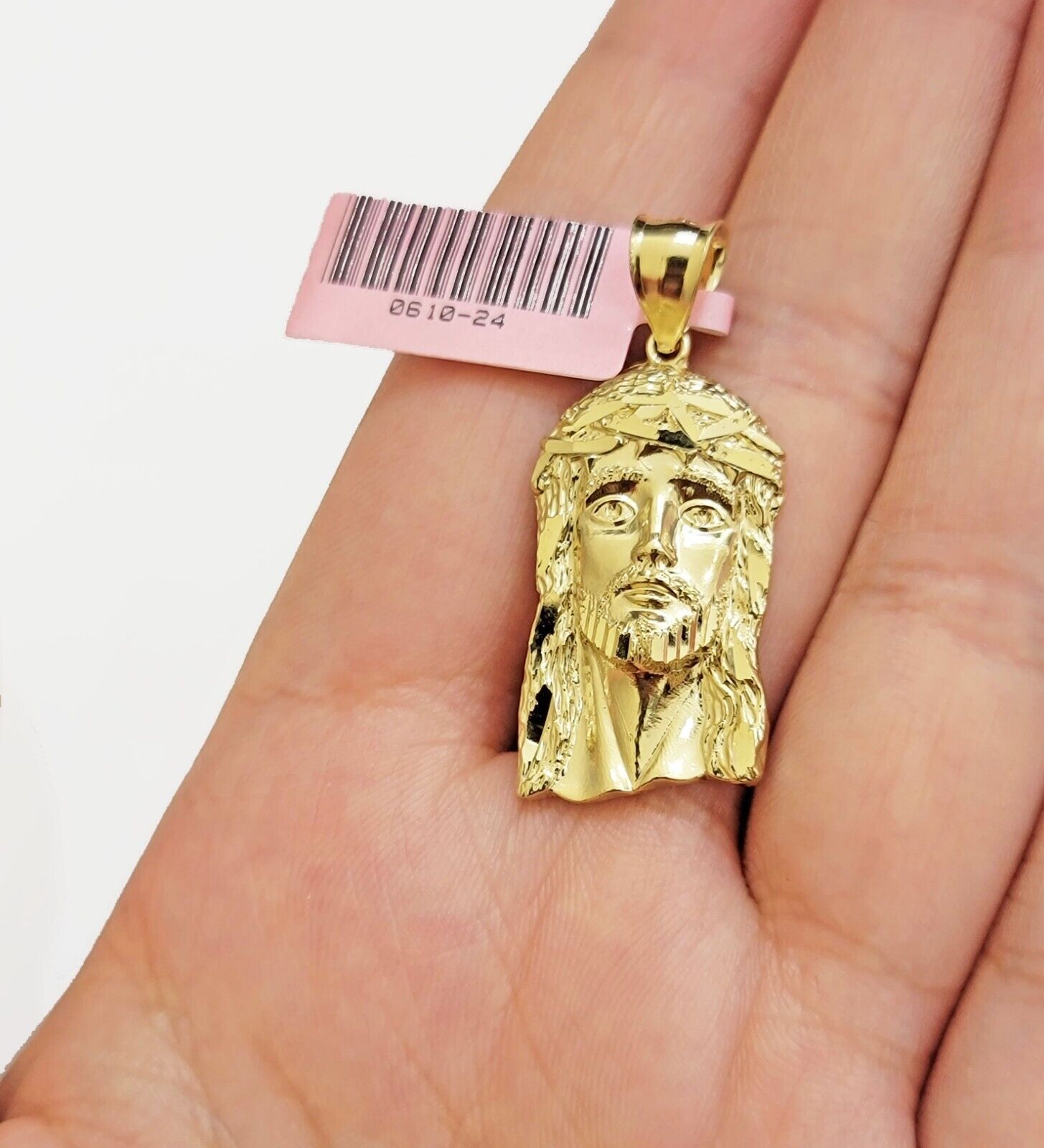 Real 14k Yellow Gold Charm Pendant Jesus Head 14 KT For Men Women, Diamond Cuts - GoldenlinQ