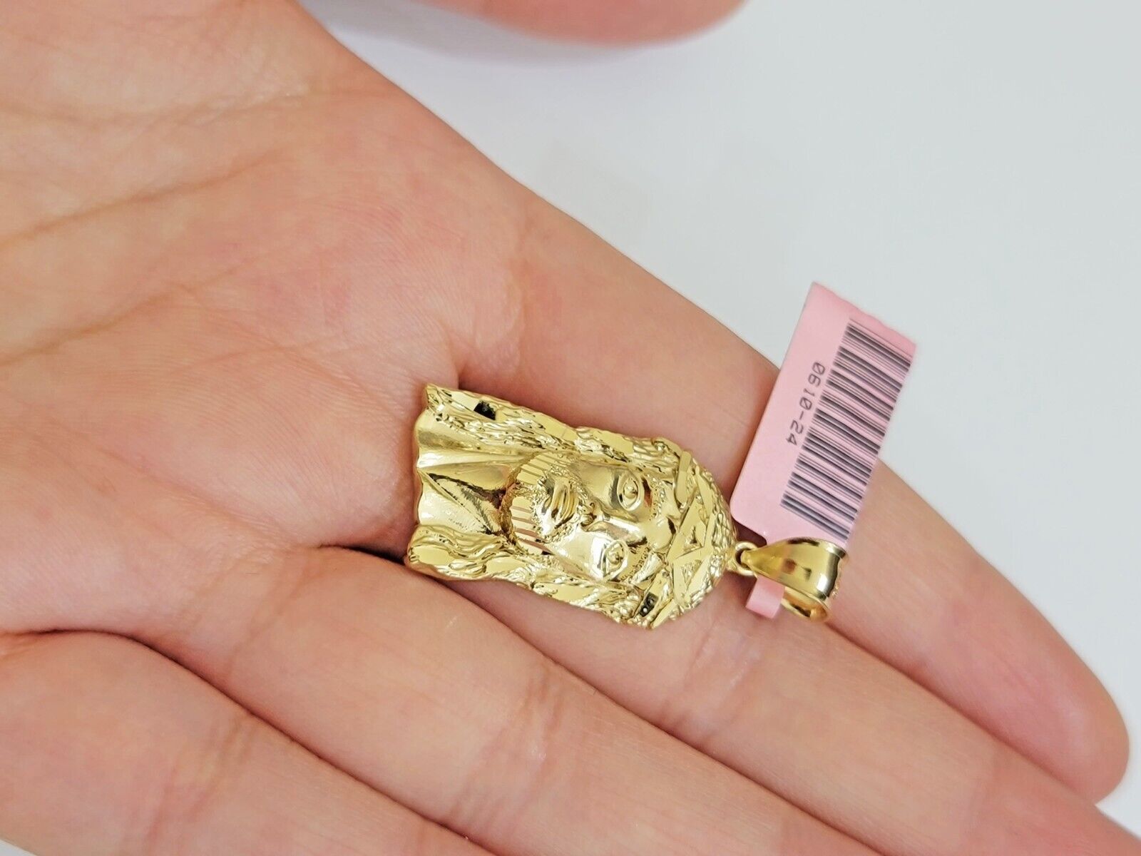 Real 14k Yellow Gold Charm Pendant Jesus Head 14 KT For Men Women, Diamond Cuts - GoldenlinQ