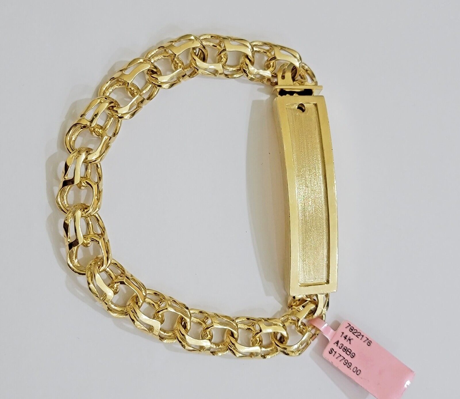 Real 14k Yellow Gold Chino Bracelet 8 Inch 10mm Men's Name Plate ID Link Solid - GoldenlinQ