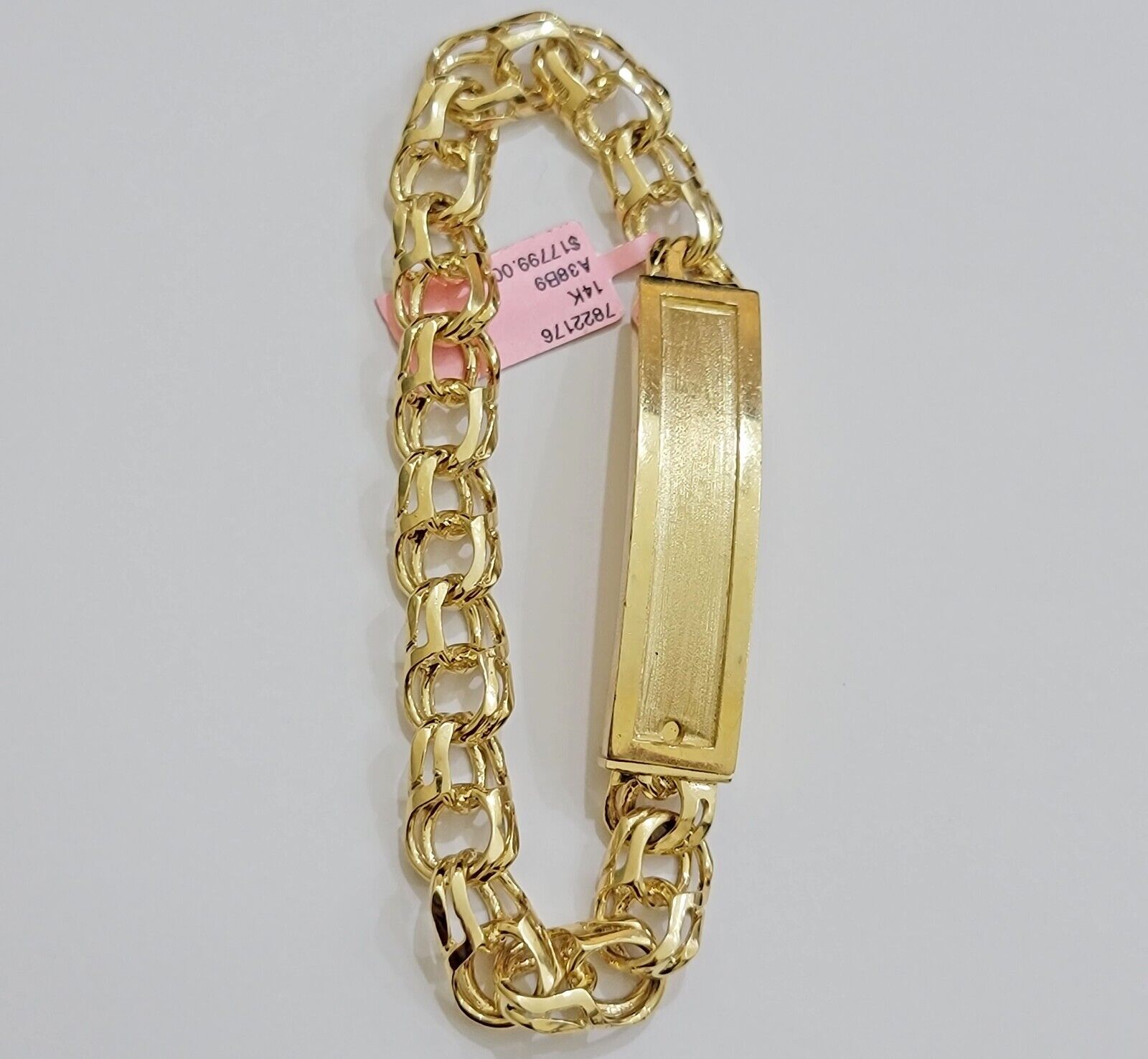 Real 14k Yellow Gold Chino Bracelet 8 Inch 10mm Men's Name Plate ID Link Solid - GoldenlinQ