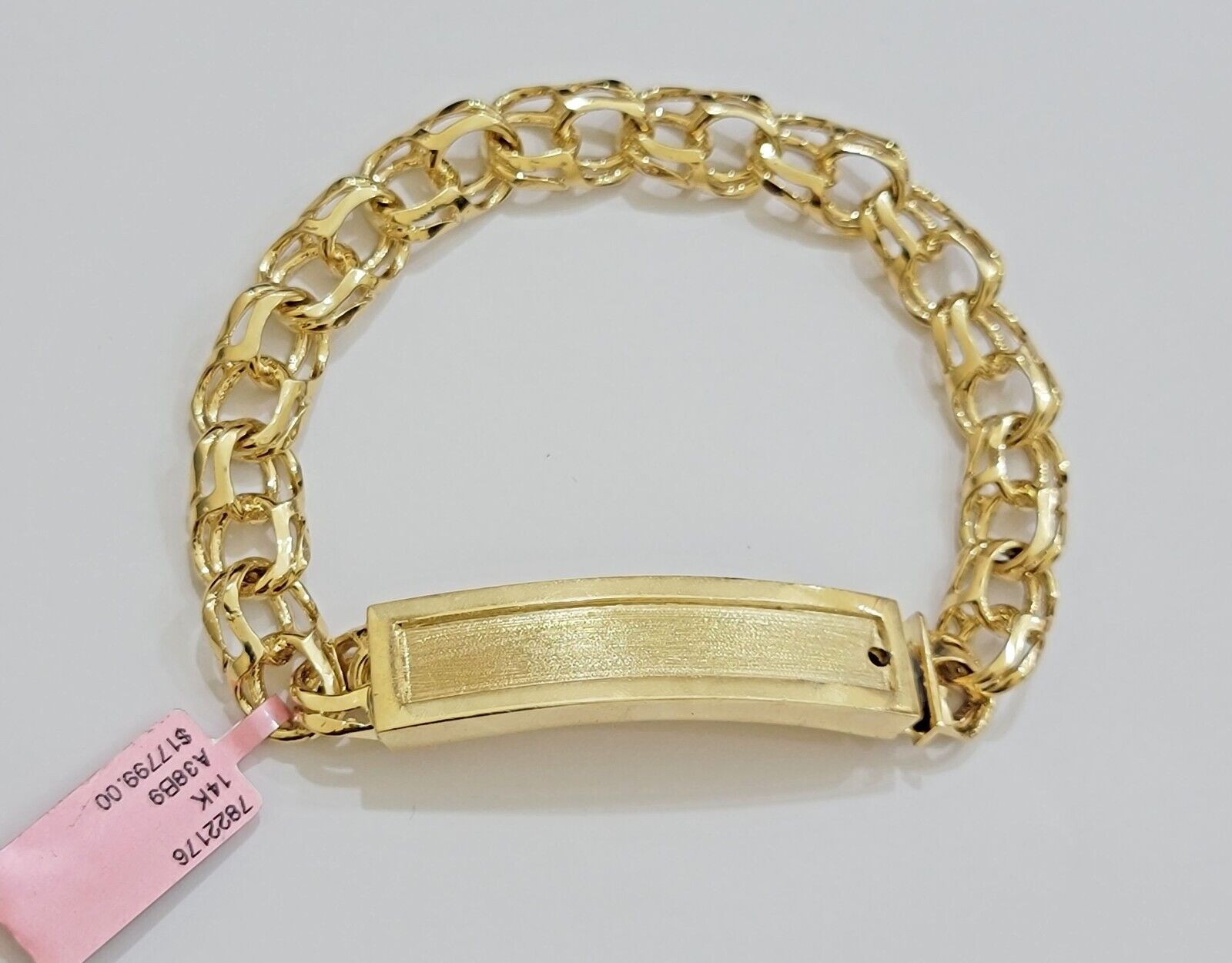 Real 14k Yellow Gold Chino Bracelet 8 Inch 10mm Men's Name Plate ID Link Solid - GoldenlinQ