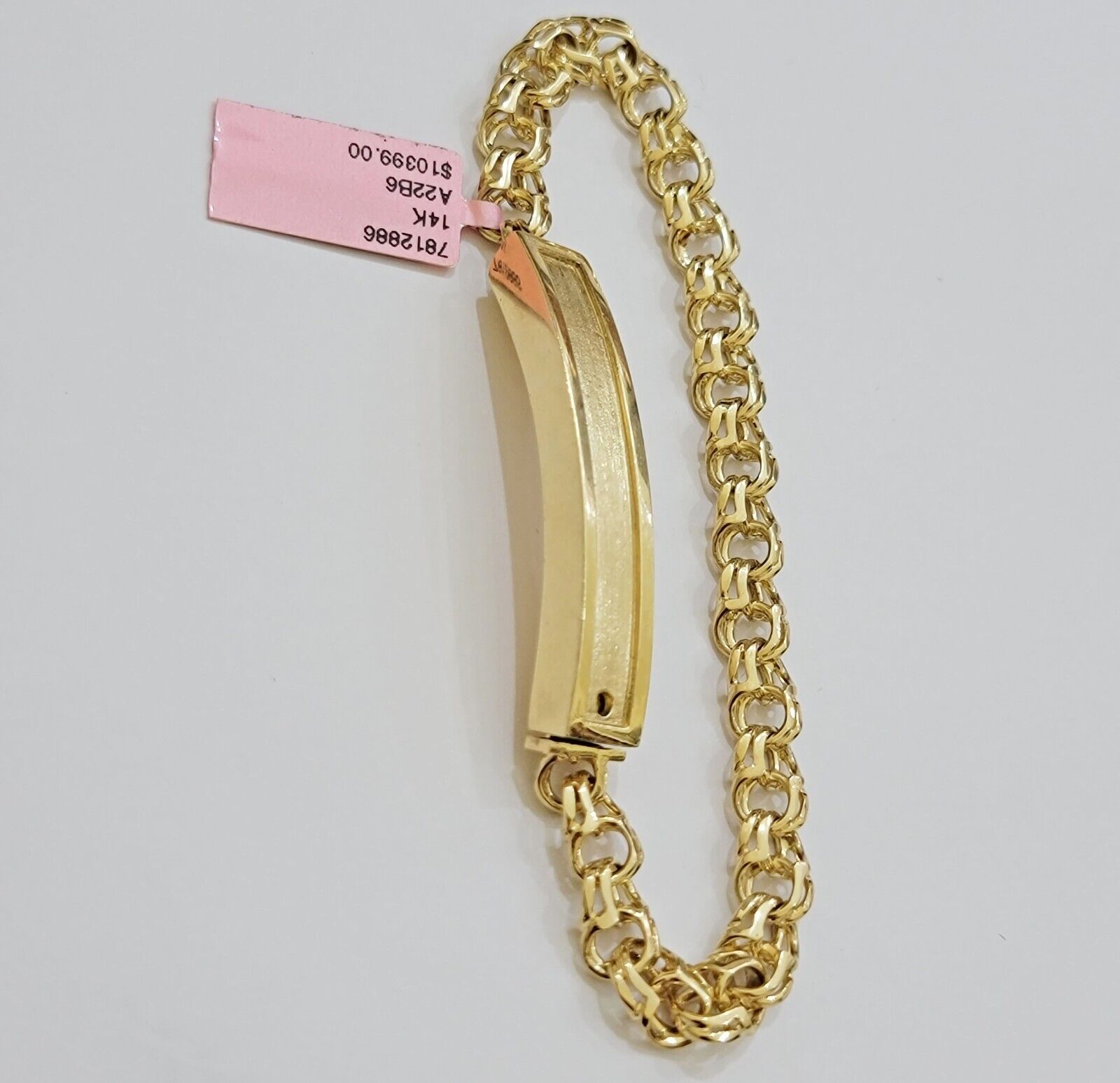 Real 14k Yellow Gold Chino Bracelet 8 Inch 7mm Men's Name Plate ID Link Solid - GoldenlinQ