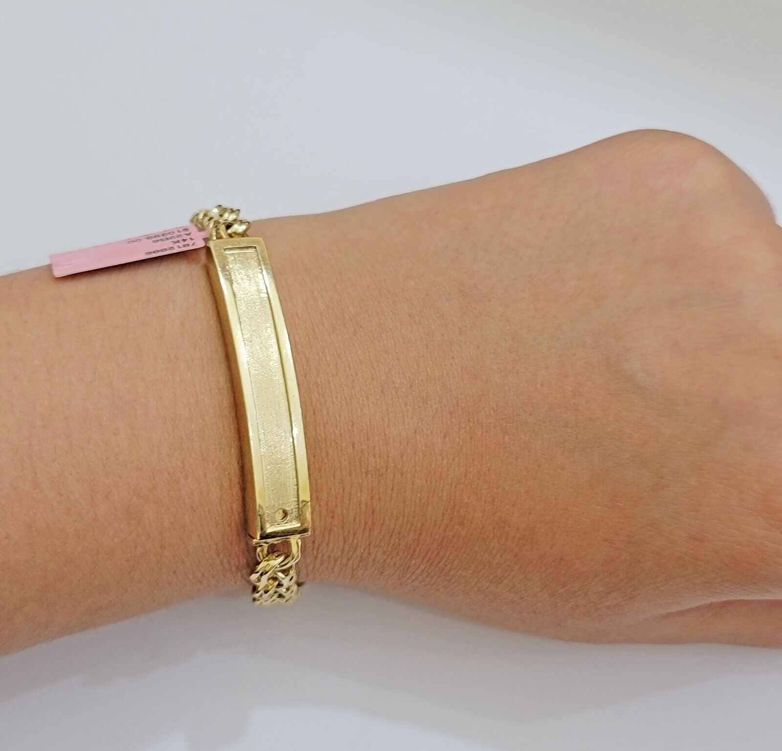 Real 14k Yellow Gold Chino Bracelet 8 Inch 7mm Men's Name Plate ID Link Solid - GoldenlinQ