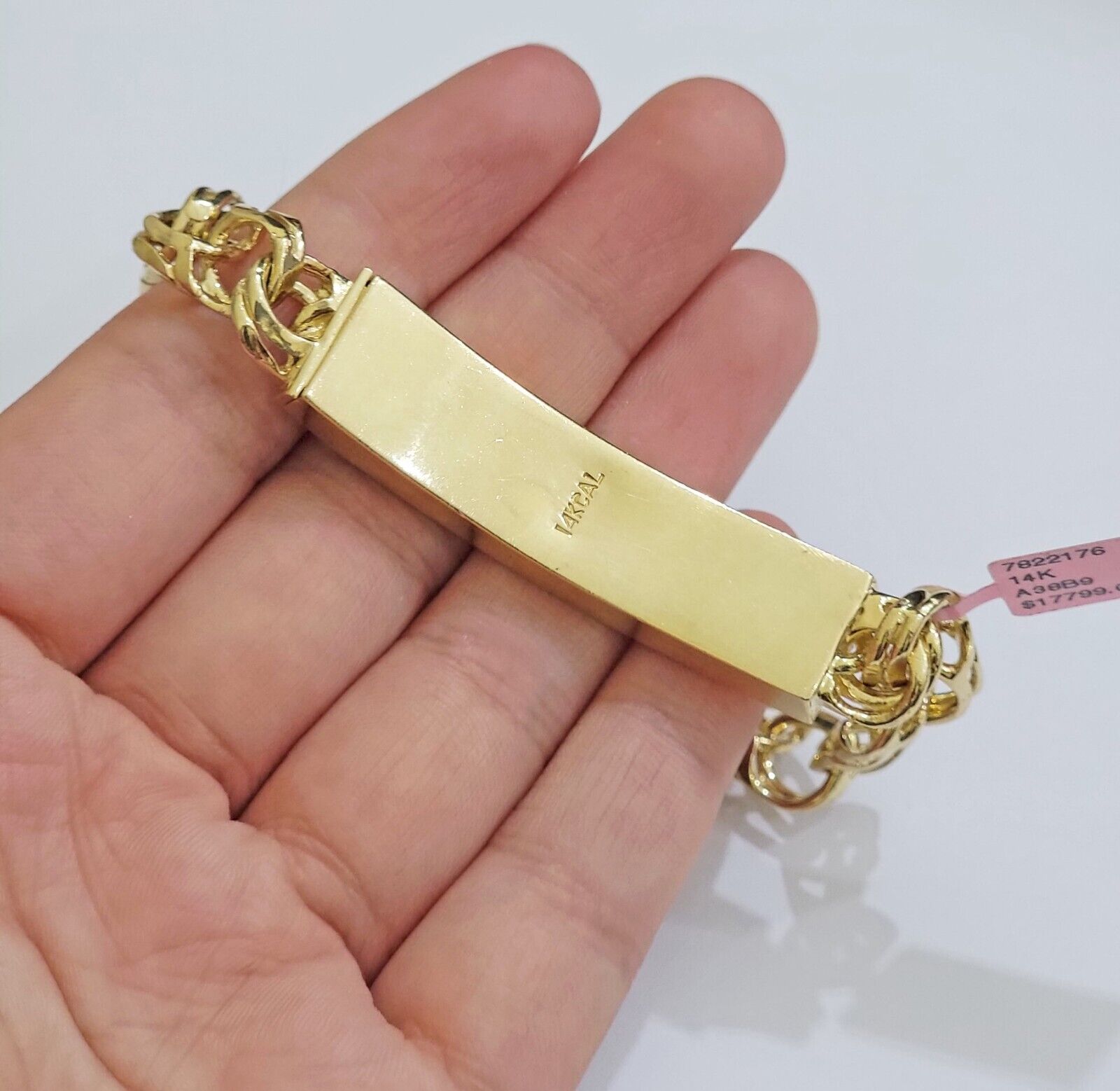 Real 14k Yellow Gold Chino Bracelet 8.5 Inch Men's Name Plate ID Link Solid Oro - GoldenlinQ