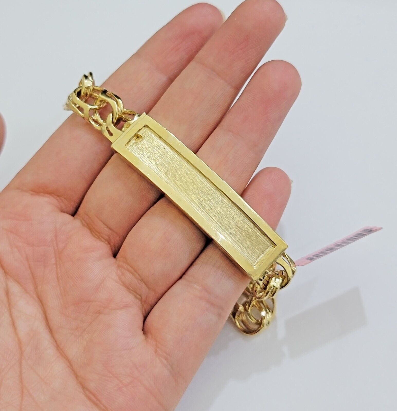 Real 14k Yellow Gold Chino Bracelet 8.5 Inch Men's Name Plate ID Link Solid Oro - GoldenlinQ