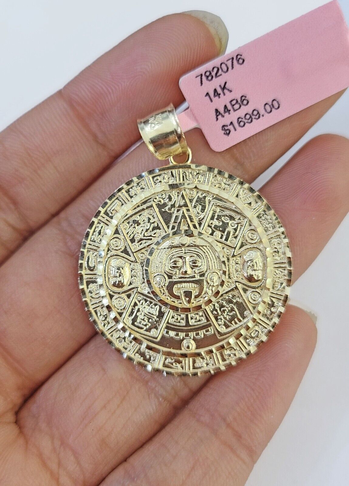 Real 14k Yellow Gold Circular Mayan Calendar / Pendant Charm 14kt - GoldenlinQ