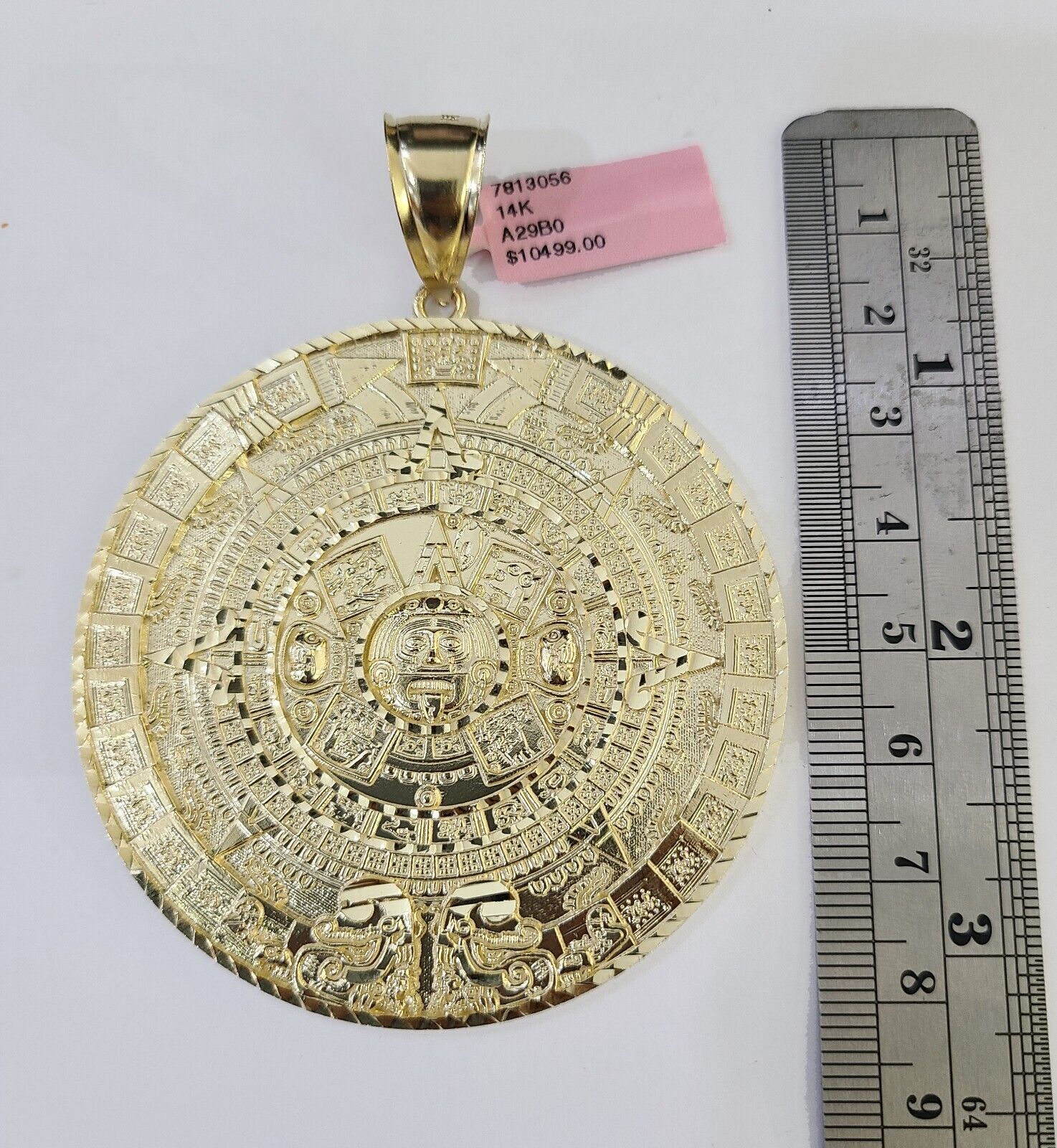 Real 14k Yellow Gold Circular Mayan Calendar / Pendant Charm 3 inches 14kt - GoldenlinQ