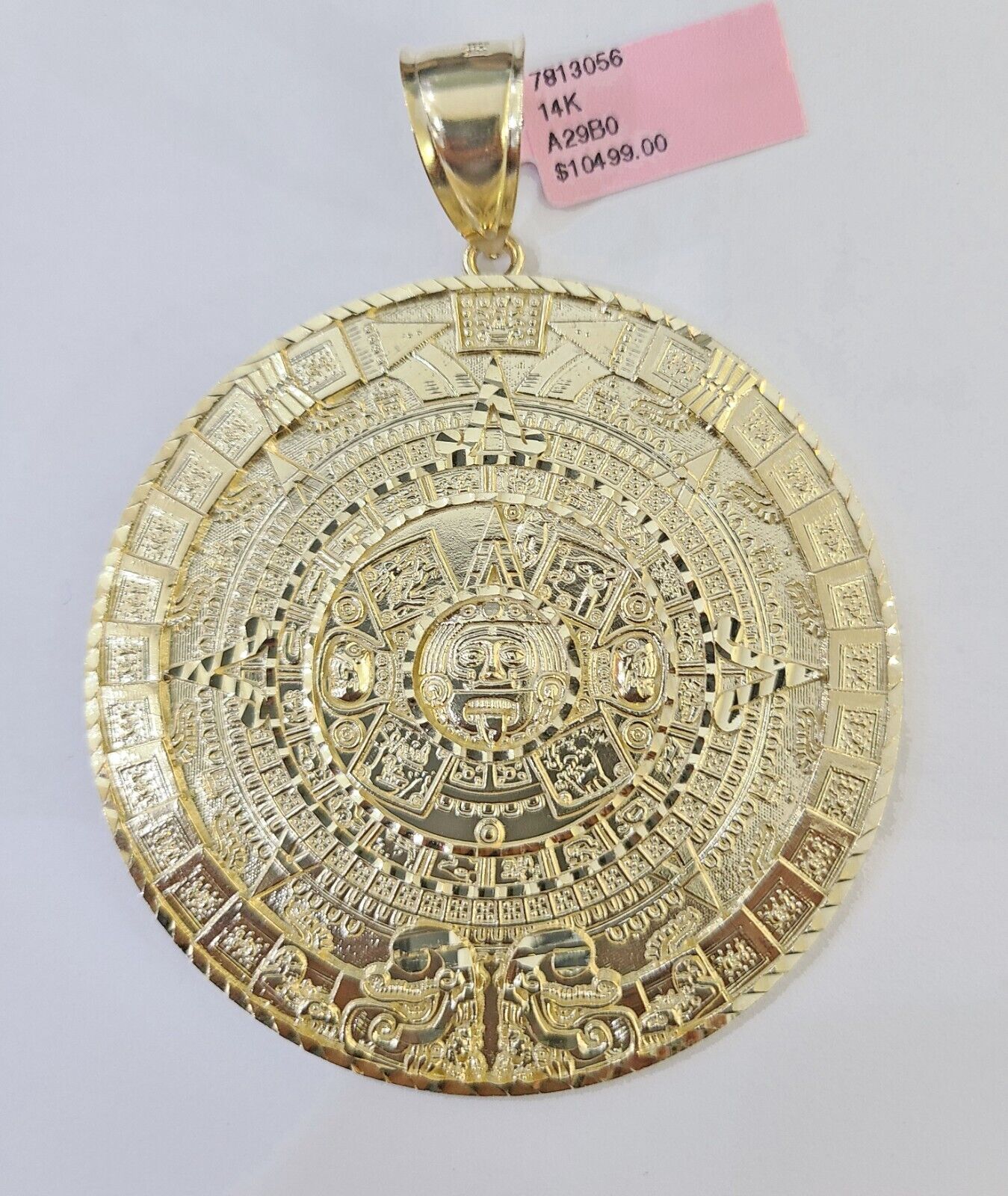 Real 14k Yellow Gold Circular Mayan Calendar / Pendant Charm 3 inches 14kt - GoldenlinQ