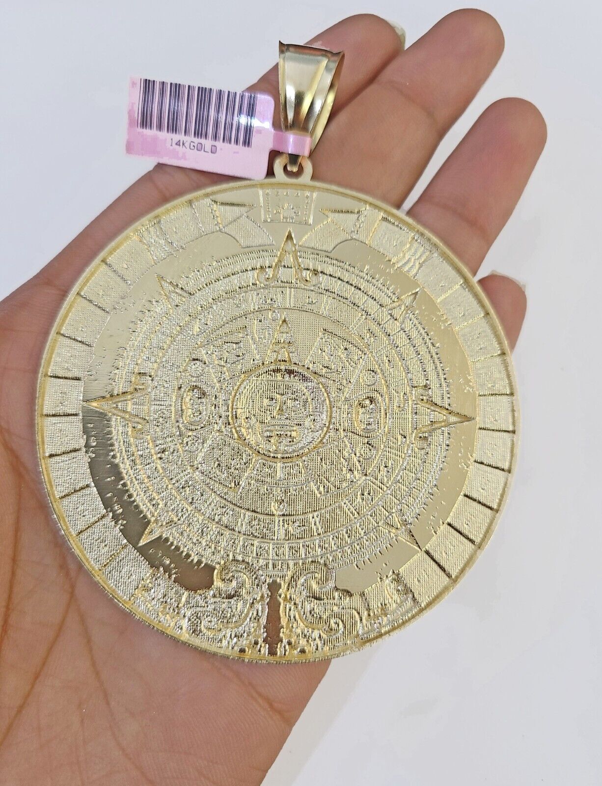 Real 14k Yellow Gold Circular Mayan Calendar / Pendant Charm 3 inches 14kt - GoldenlinQ