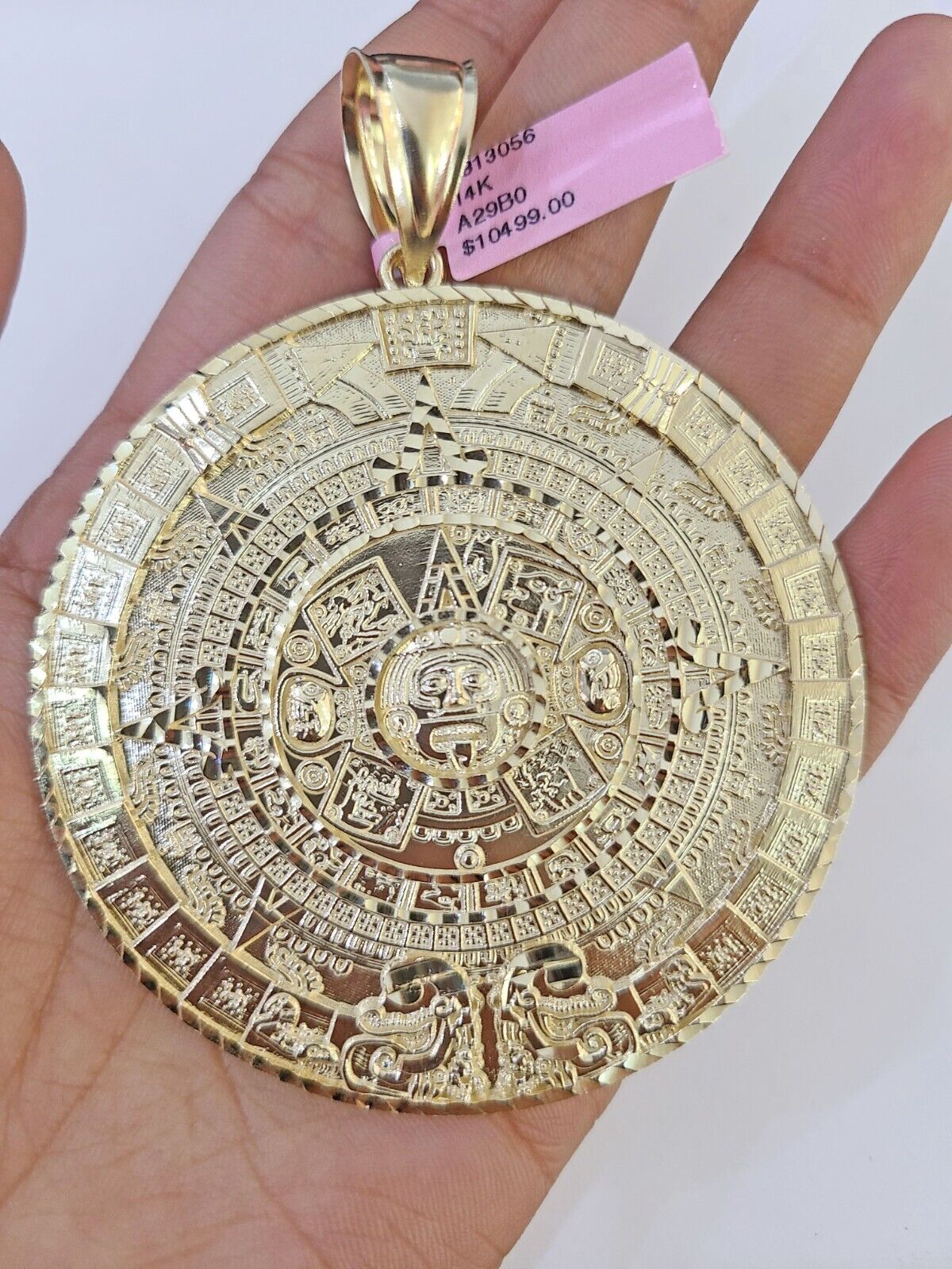 Real 14k Yellow Gold Circular Mayan Calendar / Pendant Charm 3 inches 14kt - GoldenlinQ
