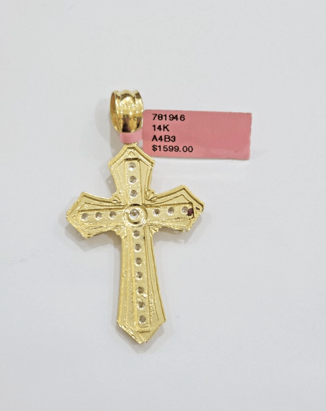 Real 14k Yellow Gold Cross Charm Pendant 2 Inch Diamond Cuts CZ Charm For Chains - GoldenlinQ