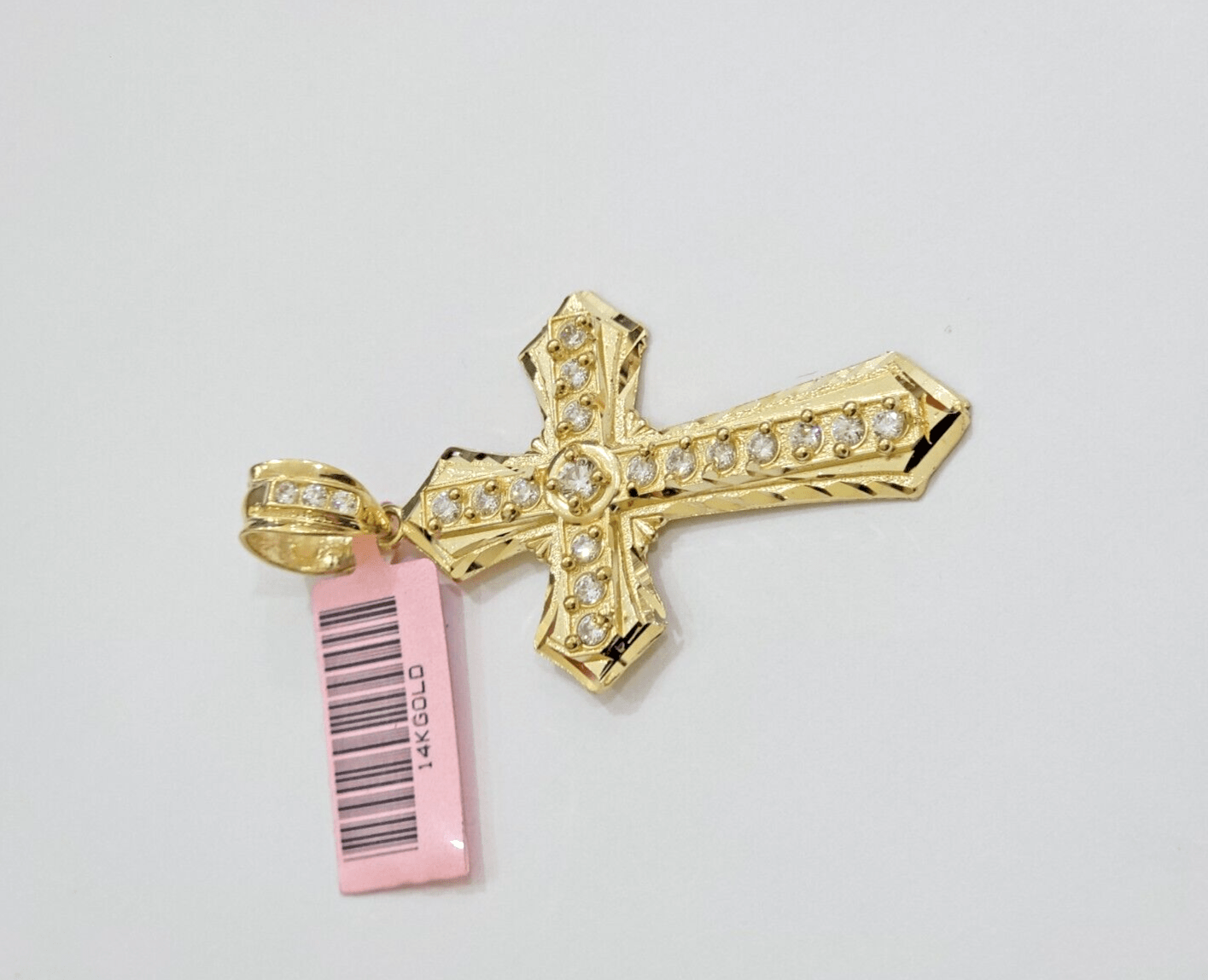 Real 14k Yellow Gold Cross Charm Pendant 2 Inch Diamond Cuts CZ Charm For Chains - GoldenlinQ