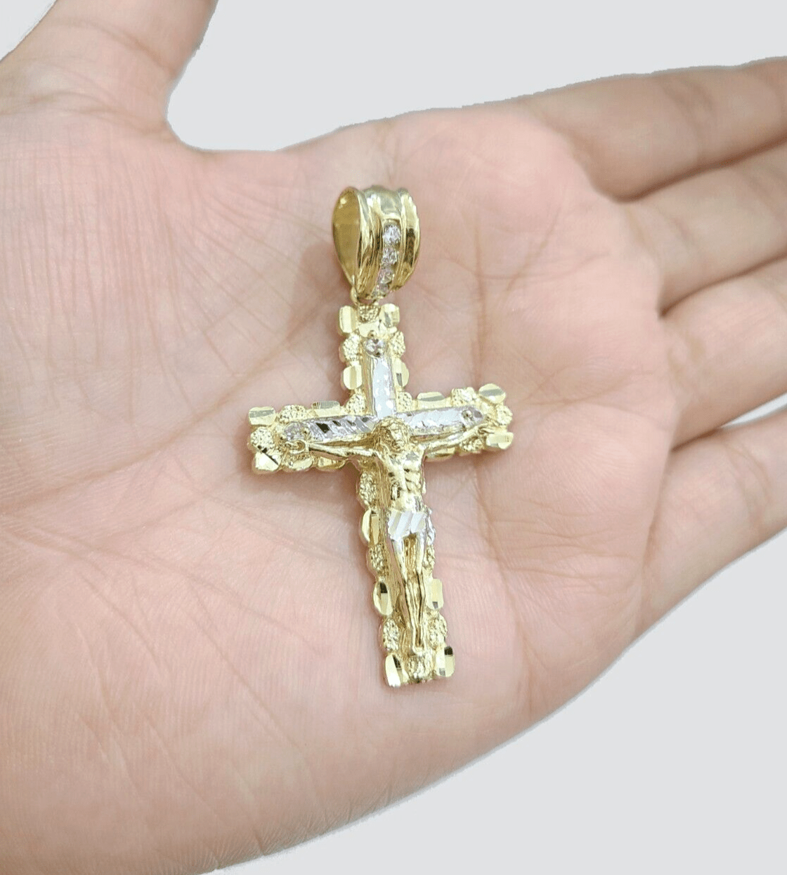 Real 14k Yellow Gold Cross Charm Rope Chain 4mm 18'' Necklace Pendant 14kt Jesus - GoldenlinQ