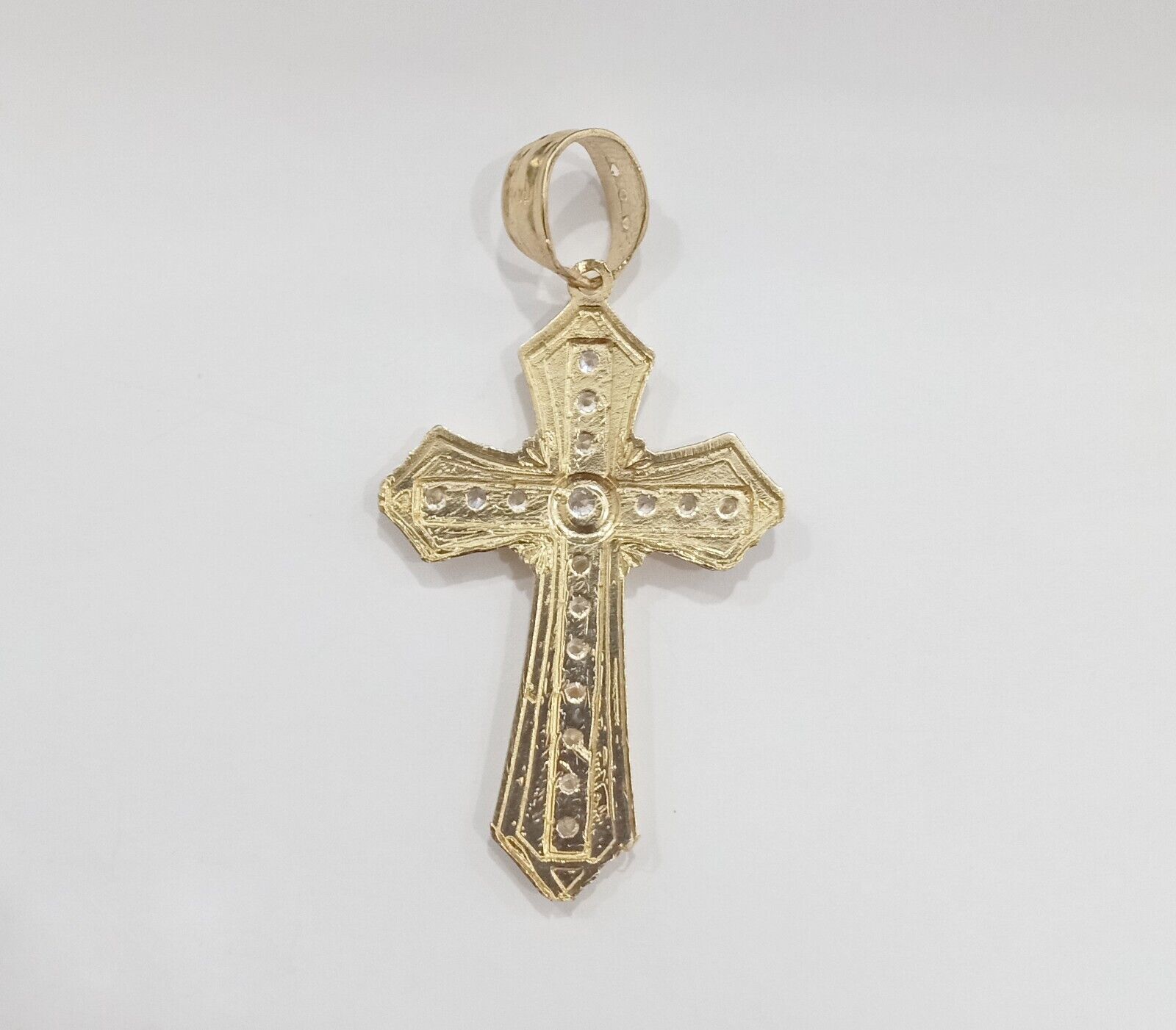 Real 14k Yellow Gold Diamond Cut Cross Charm Pendant 2" - GoldenlinQ