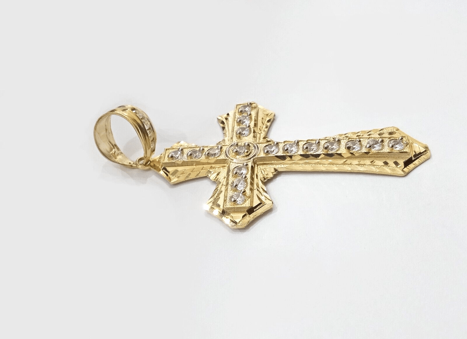 Real 14k Yellow Gold Diamond Cut Cross Charm Pendant For Mens 14kt Cross, New - GoldenlinQ