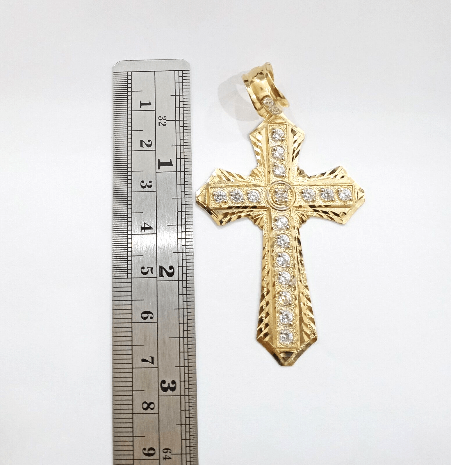 Real 14k Yellow Gold Diamond Cut Cross Charm Pendant For Mens 14kt Cross, New - GoldenlinQ