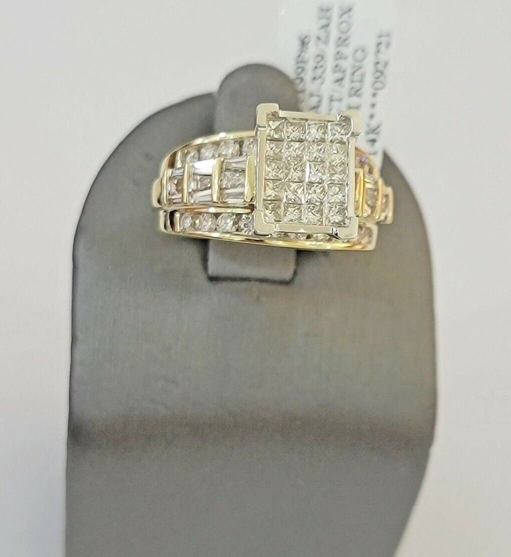 Real 14k Yellow Gold Diamond Ring 2CT Ladies Women Band Wedding Engagement, SZ 7 - GoldenlinQ