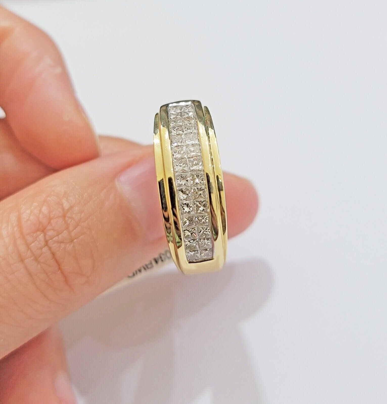 Real 14k Yellow gold Diamond Ring Mens Engagement Wedding Band 0.95 CT Natural D - GoldenlinQ