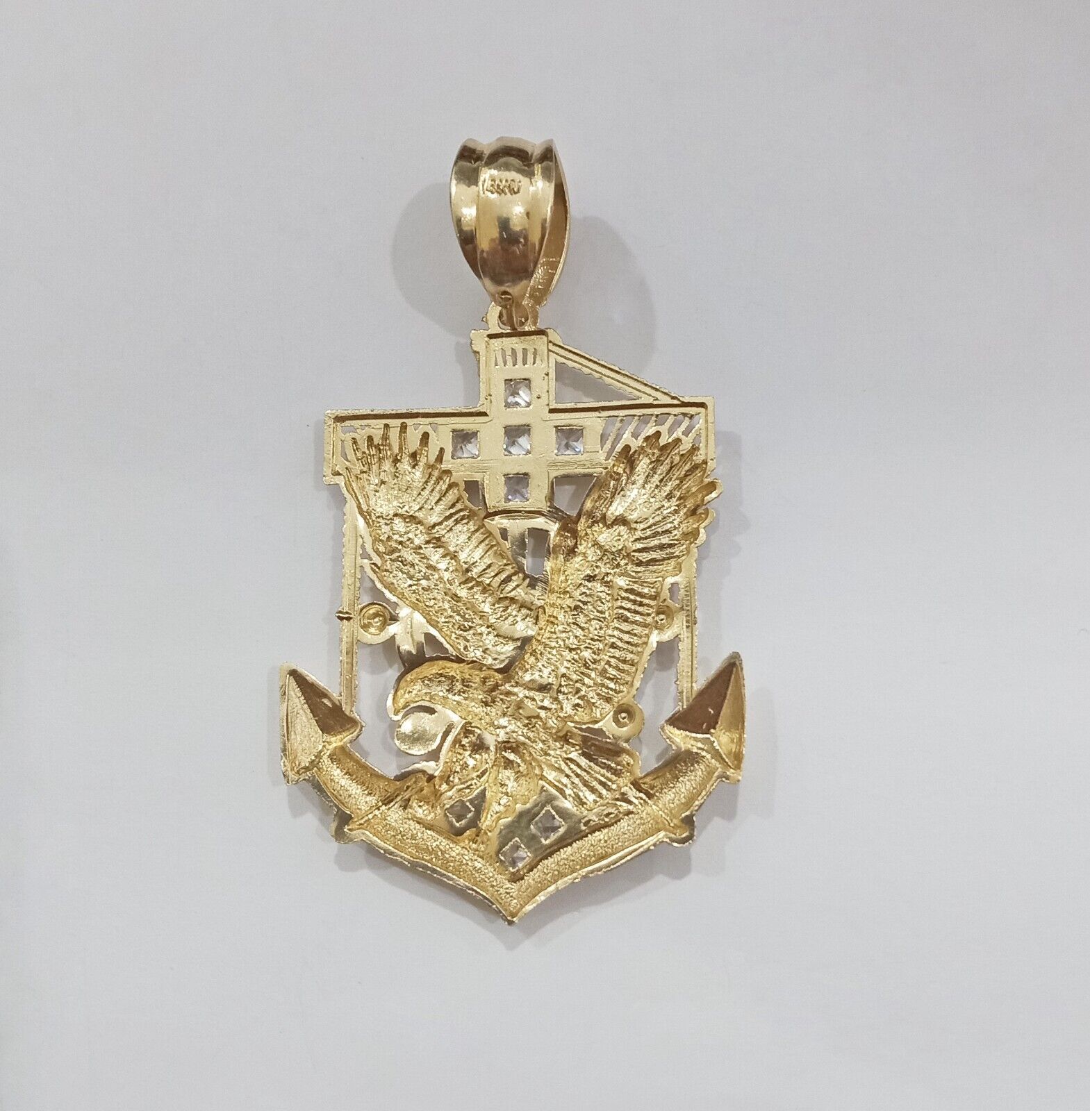 Real 14k Yellow Gold Eagle Anchor Charm Pendant 14kt Gold - GoldenlinQ