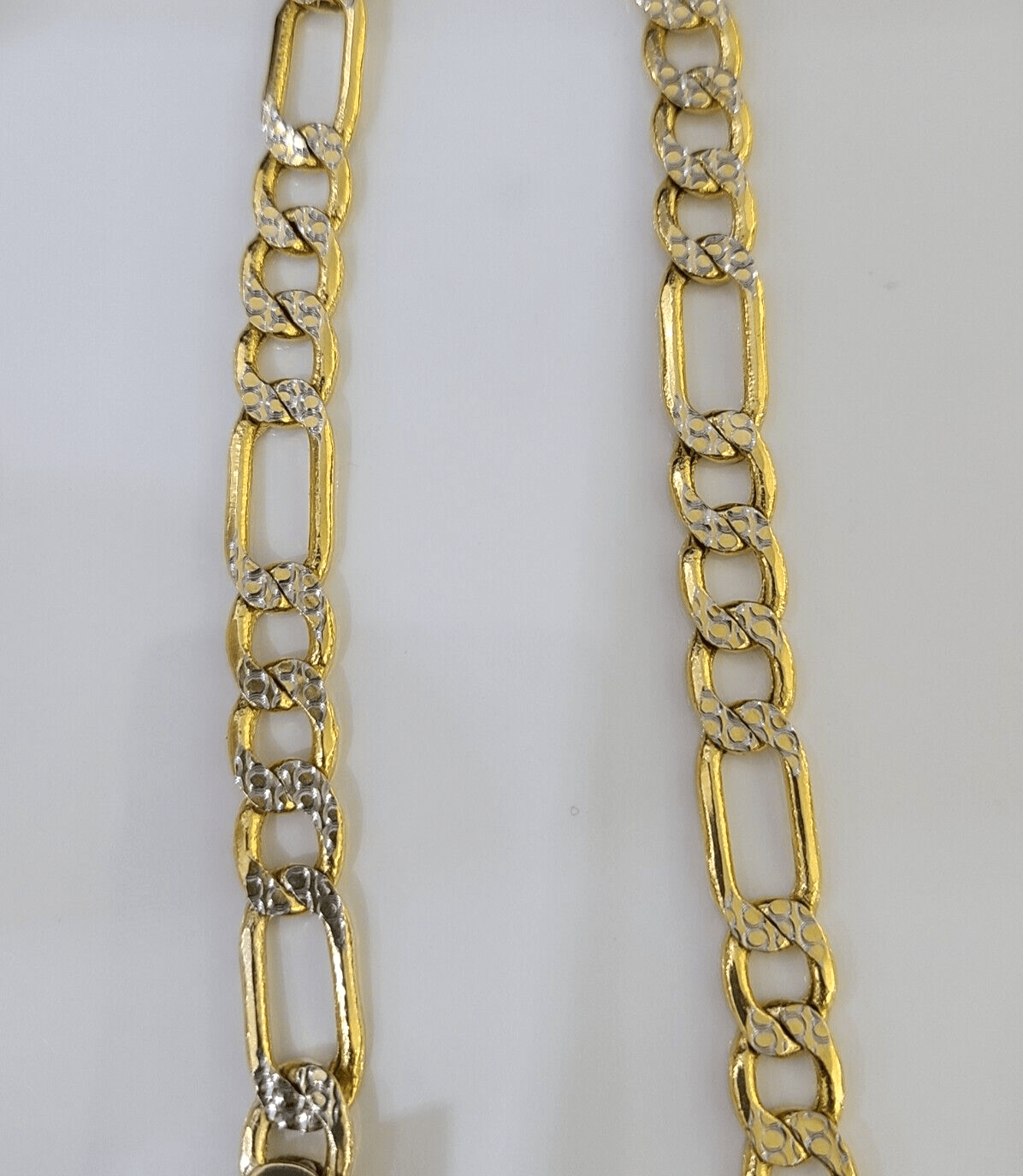 Real 14K Yellow Gold Figaro Link Chain Diamond Cut 8mm 24" Necklace Lobster - GoldenlinQ