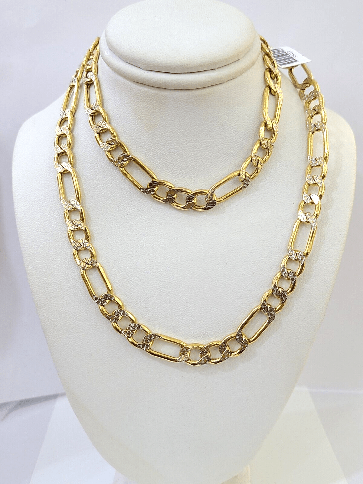 Real 14K Yellow Gold Figaro Link Chain Diamond Cut 8mm 24" Necklace Lobster - GoldenlinQ