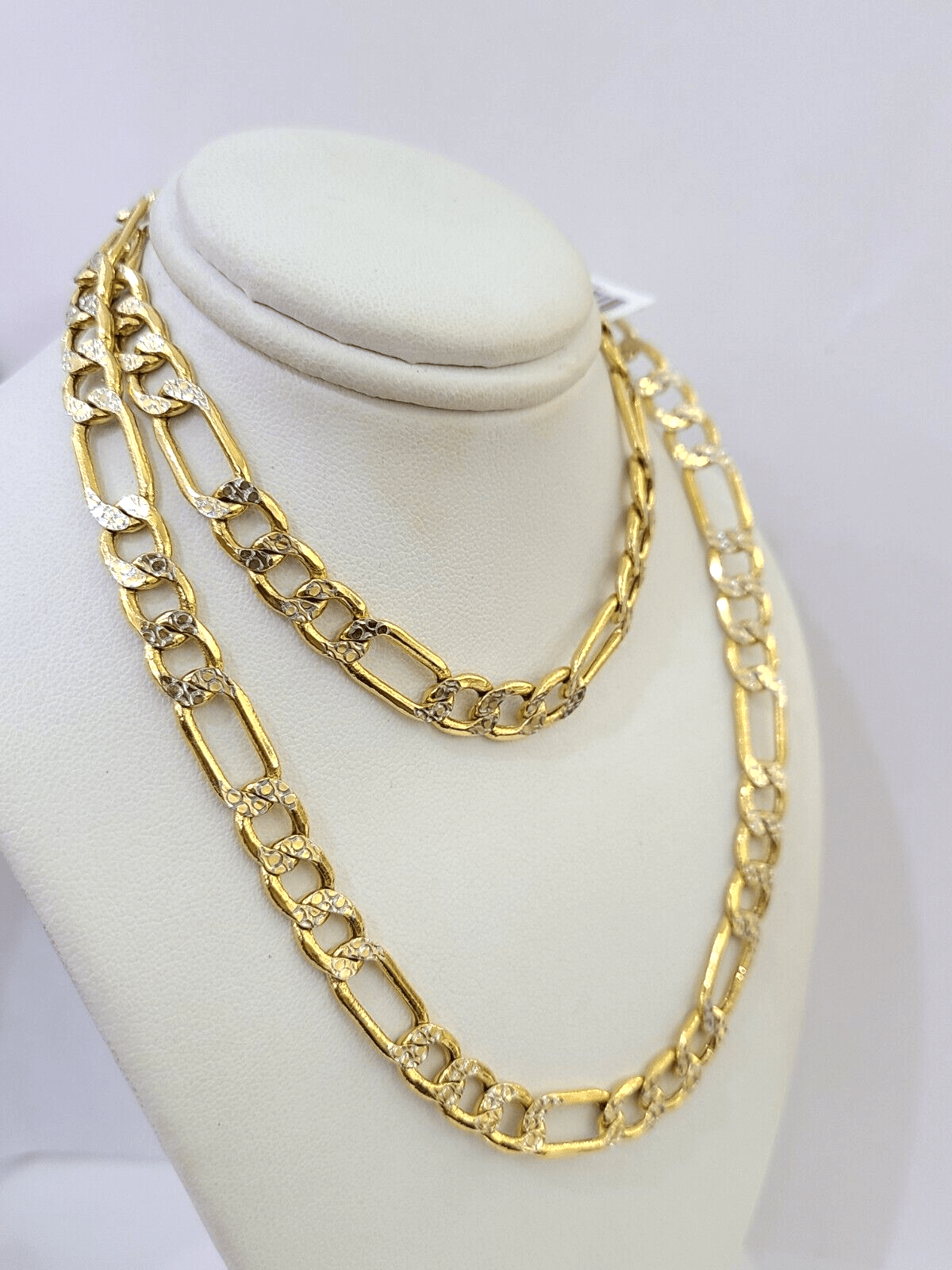Real 14K Yellow Gold Figaro Link Chain Diamond Cut 8mm 24" Necklace Lobster - GoldenlinQ