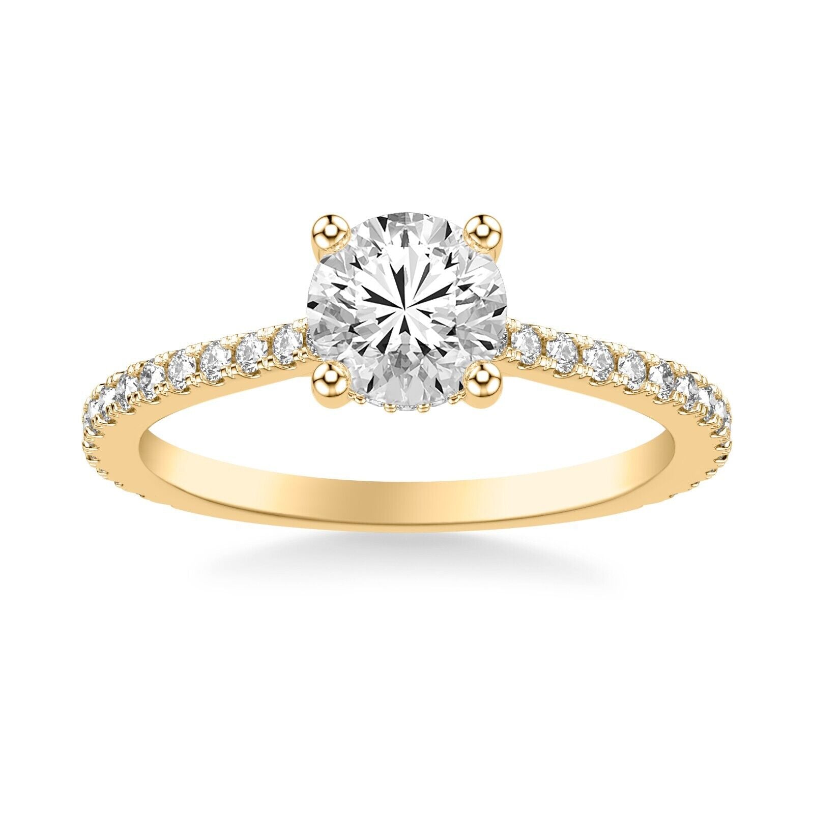 Real 14k Yellow Gold IGI Certified 1.25CT Lab Created Diamond Ring Round VS - GoldenlinQ