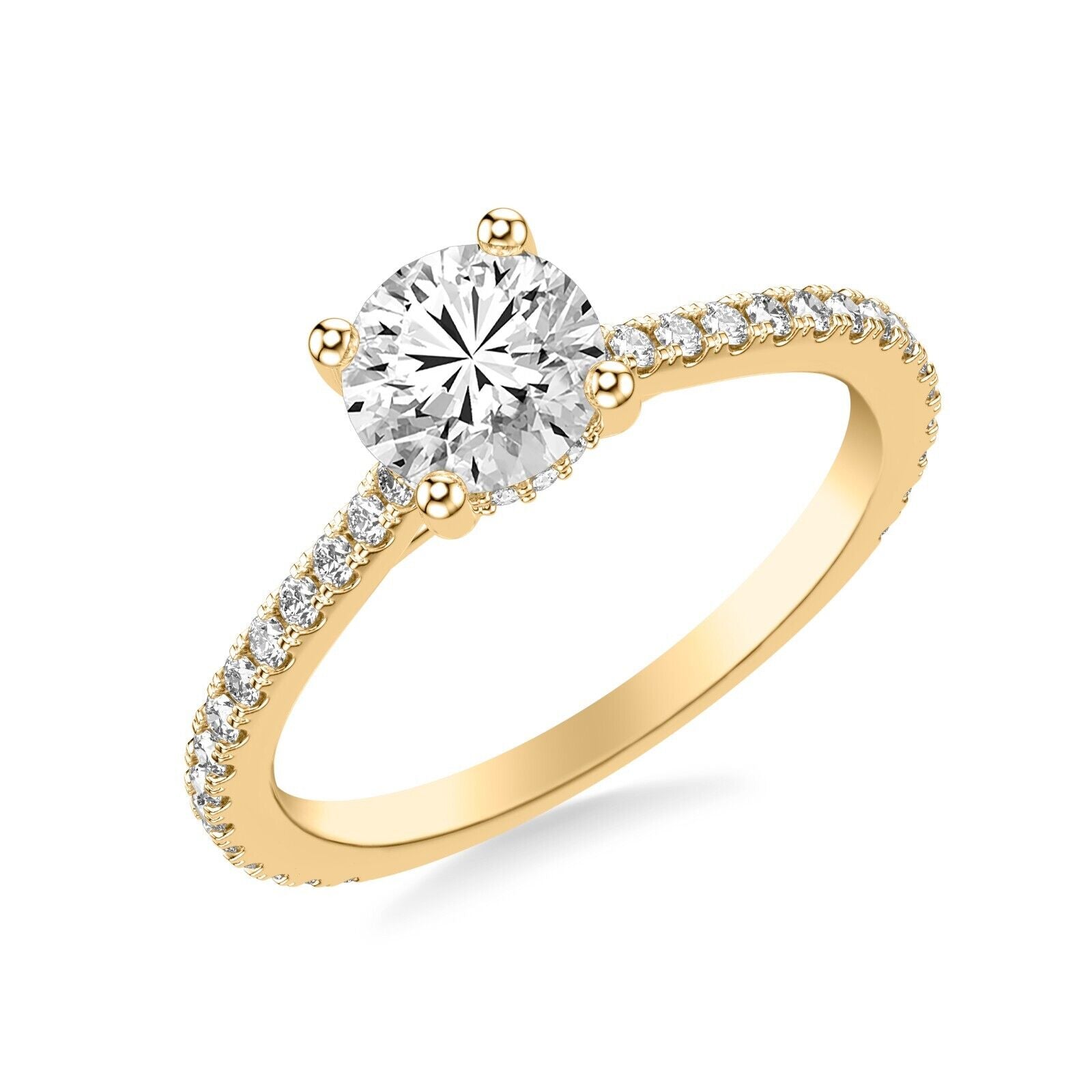Real 14k Yellow Gold IGI Certified 1.25CT Lab Created Diamond Ring Round VS - GoldenlinQ