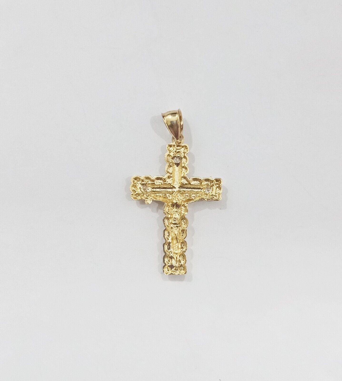 Real 14k Yellow Gold Jesus Crucifix Nugget Cross Charm Pendant 1.5" inch - GoldenlinQ