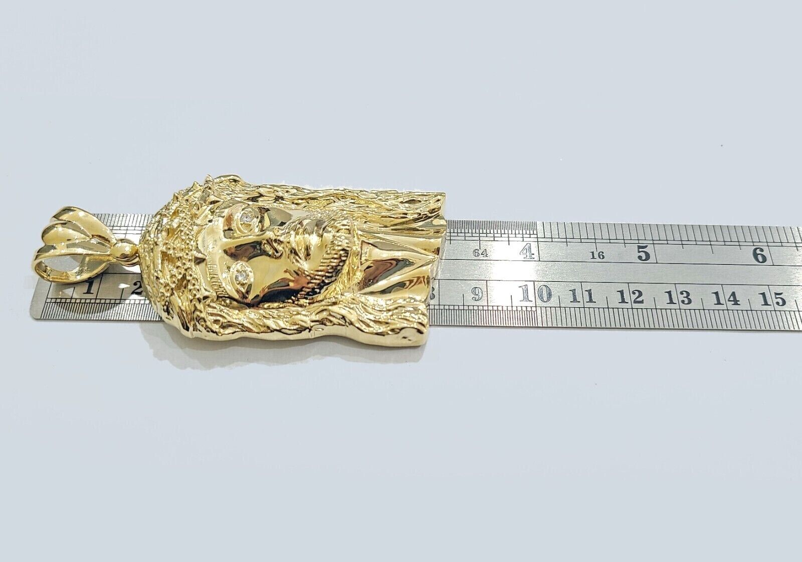 Real 14k Yellow Gold Jesus Face Charm Pendant Head 3" Inch For Chain, 14KT - GoldenlinQ