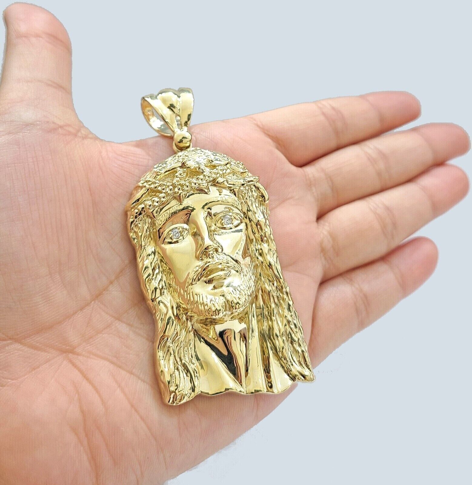 Real 14k Yellow Gold Jesus Face Charm Pendant Head 3" Inch For Chain, 14KT - GoldenlinQ