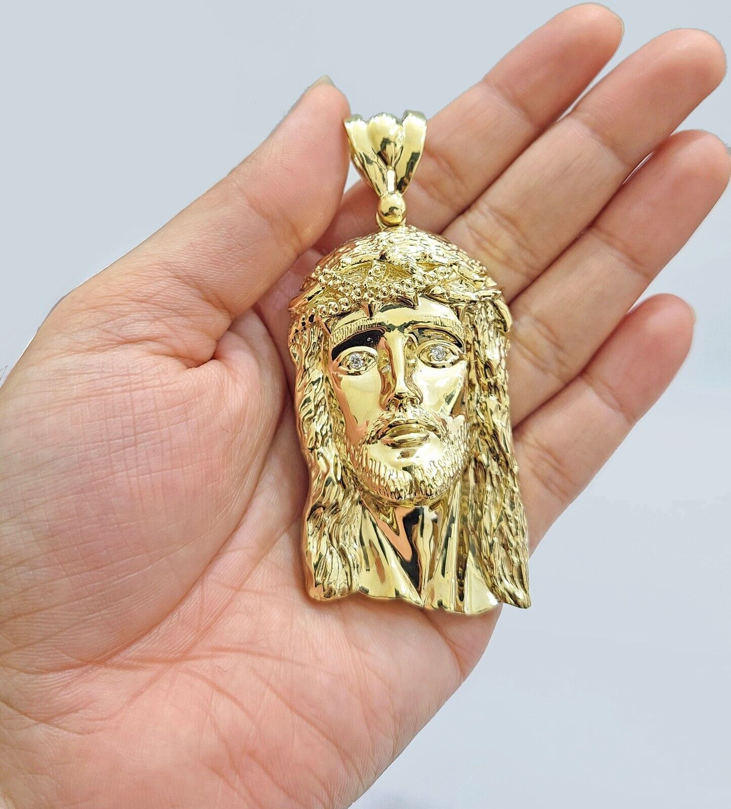 Real 14k Yellow Gold Jesus Face Charm Pendant Head 3" Inch For Chain, 14KT - GoldenlinQ