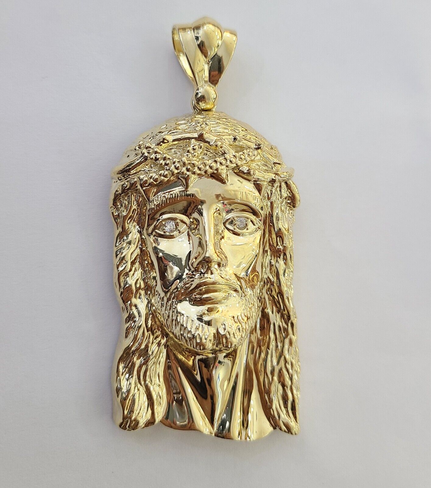 Real 14k Yellow Gold Jesus Head Charm Pendant 3"Inch Jesus face 14kt Charm Gold - GoldenlinQ