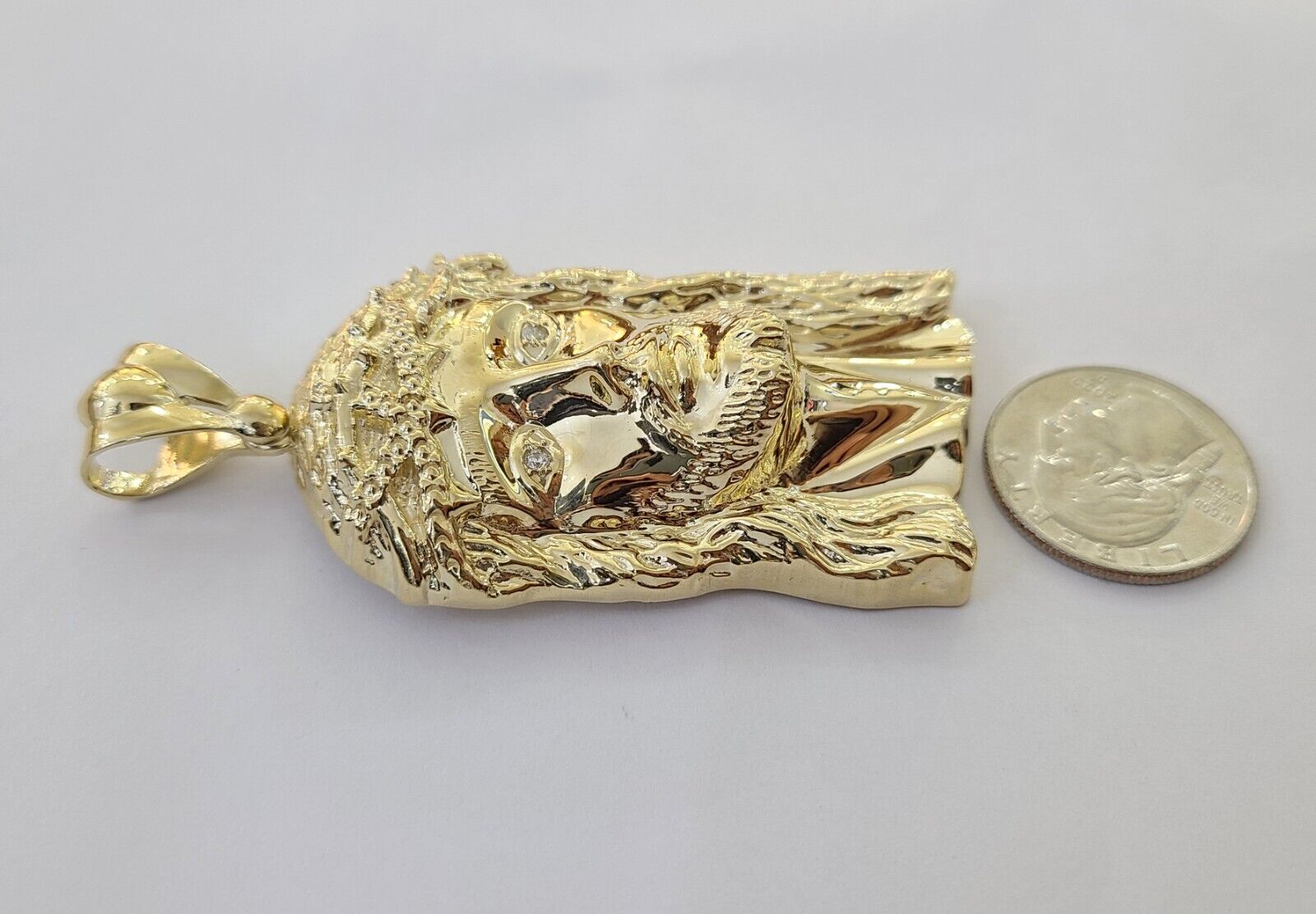 Real 14k Yellow Gold Jesus Head Charm Pendant 3"Inch Jesus face 14kt Charm Gold - GoldenlinQ