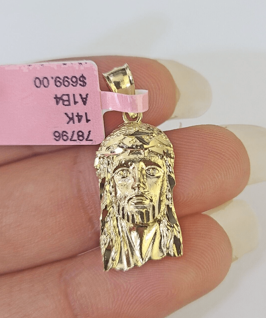 Real 14K Yellow Gold Jesus Head Pendant Charm Genuine 1" - GoldenlinQ