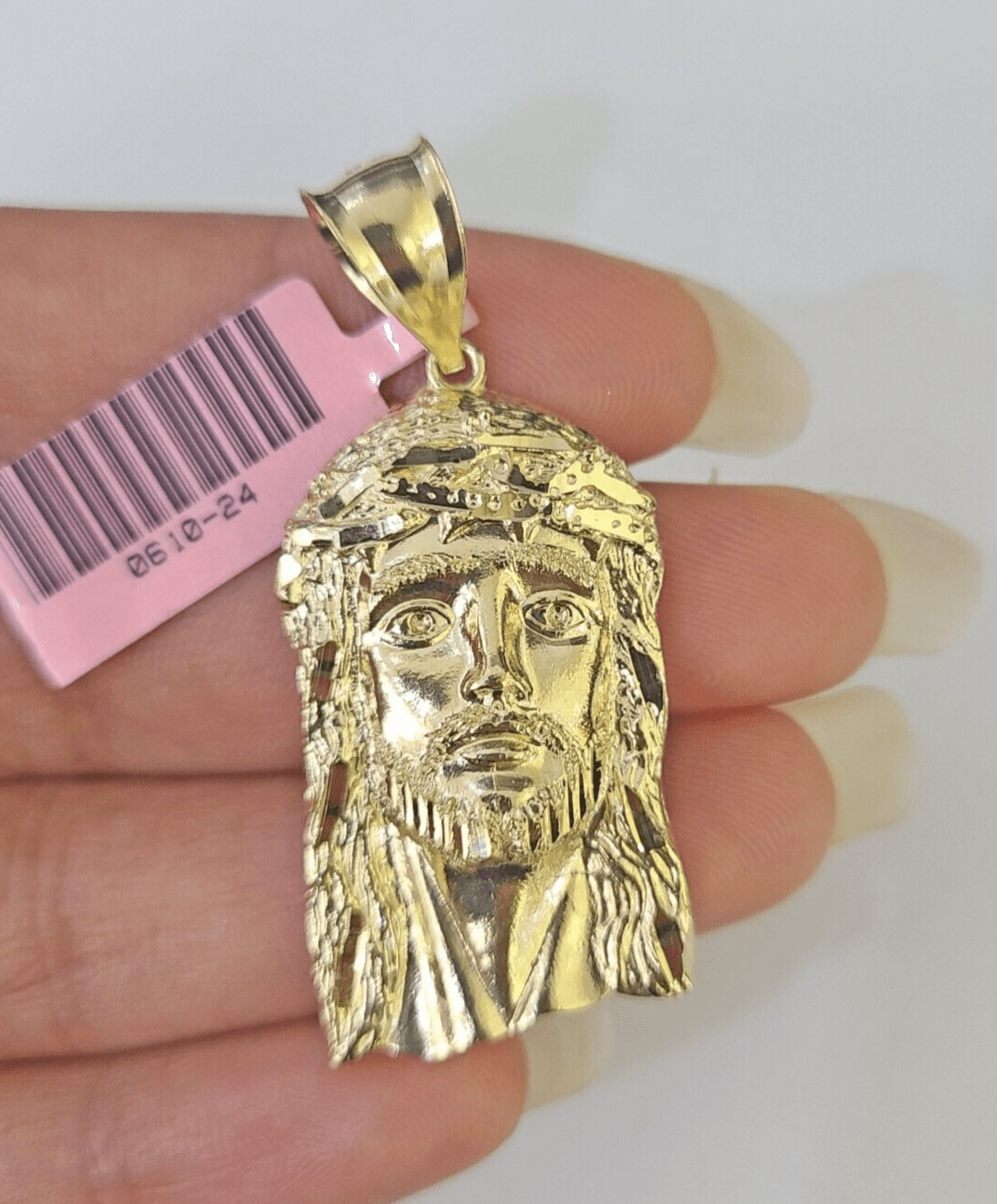 Real 14K Yellow Gold Jesus Head Pendant Charm Genuine 1.5" - GoldenlinQ