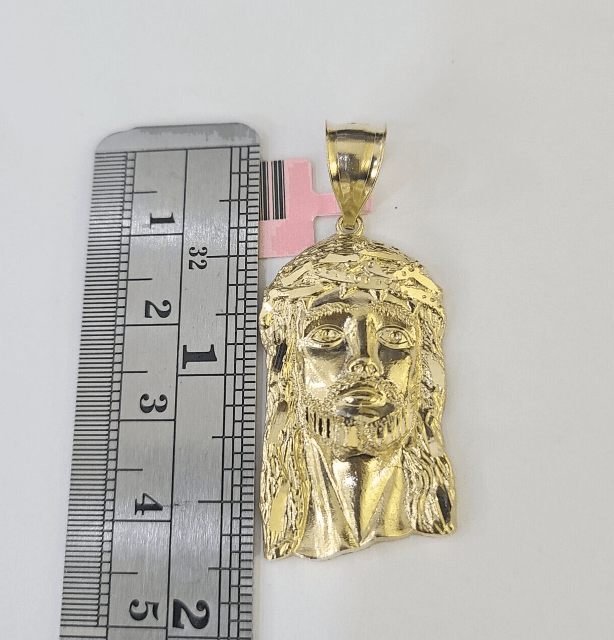 Real 14K Yellow Gold Jesus Head Pendant Charm Genuine 1.5" - GoldenlinQ