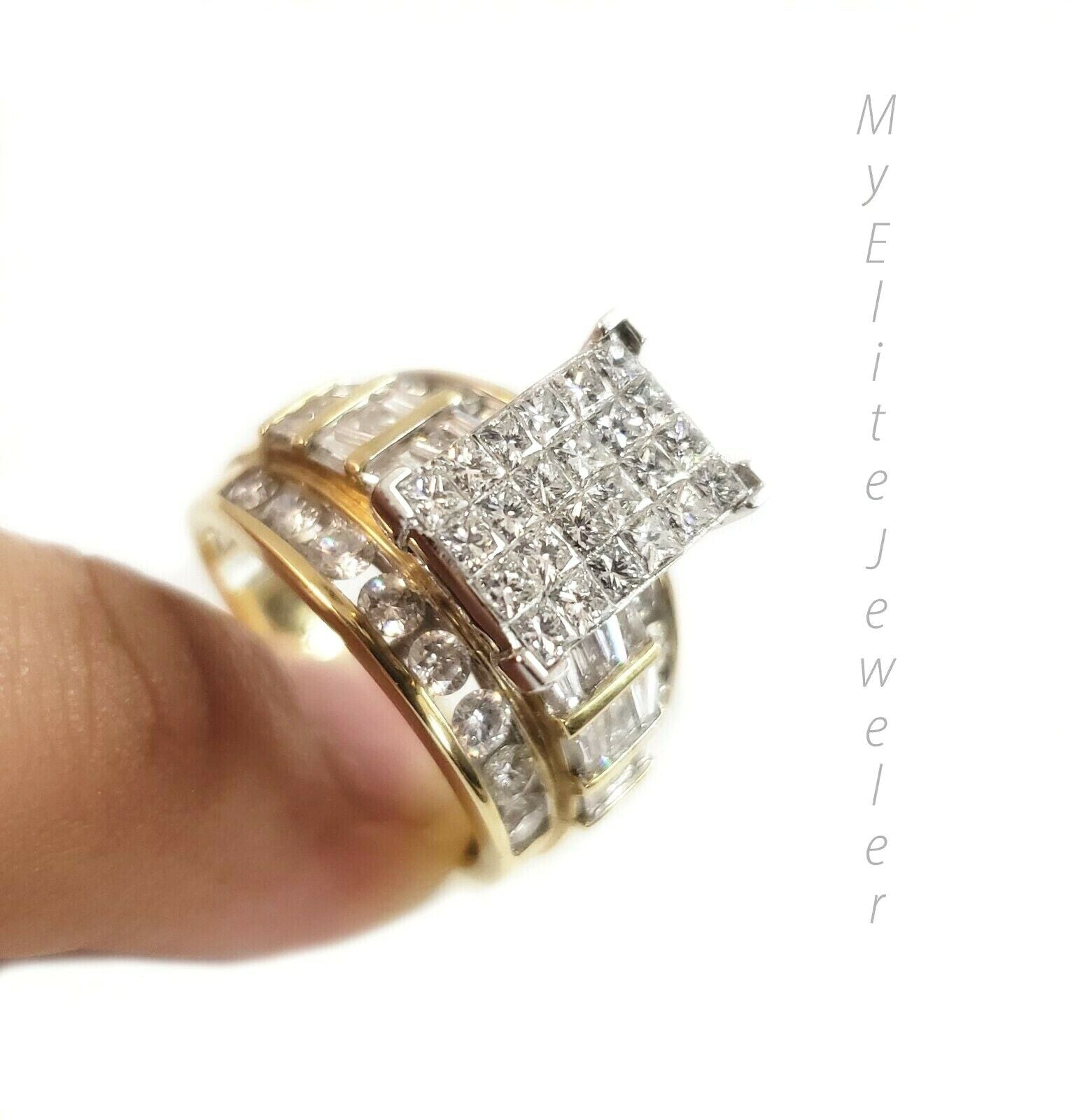 REAL 14k Yellow Gold Ladies Diamond Ring 2CT, Cinderella Style Size 7 For Women - GoldenlinQ