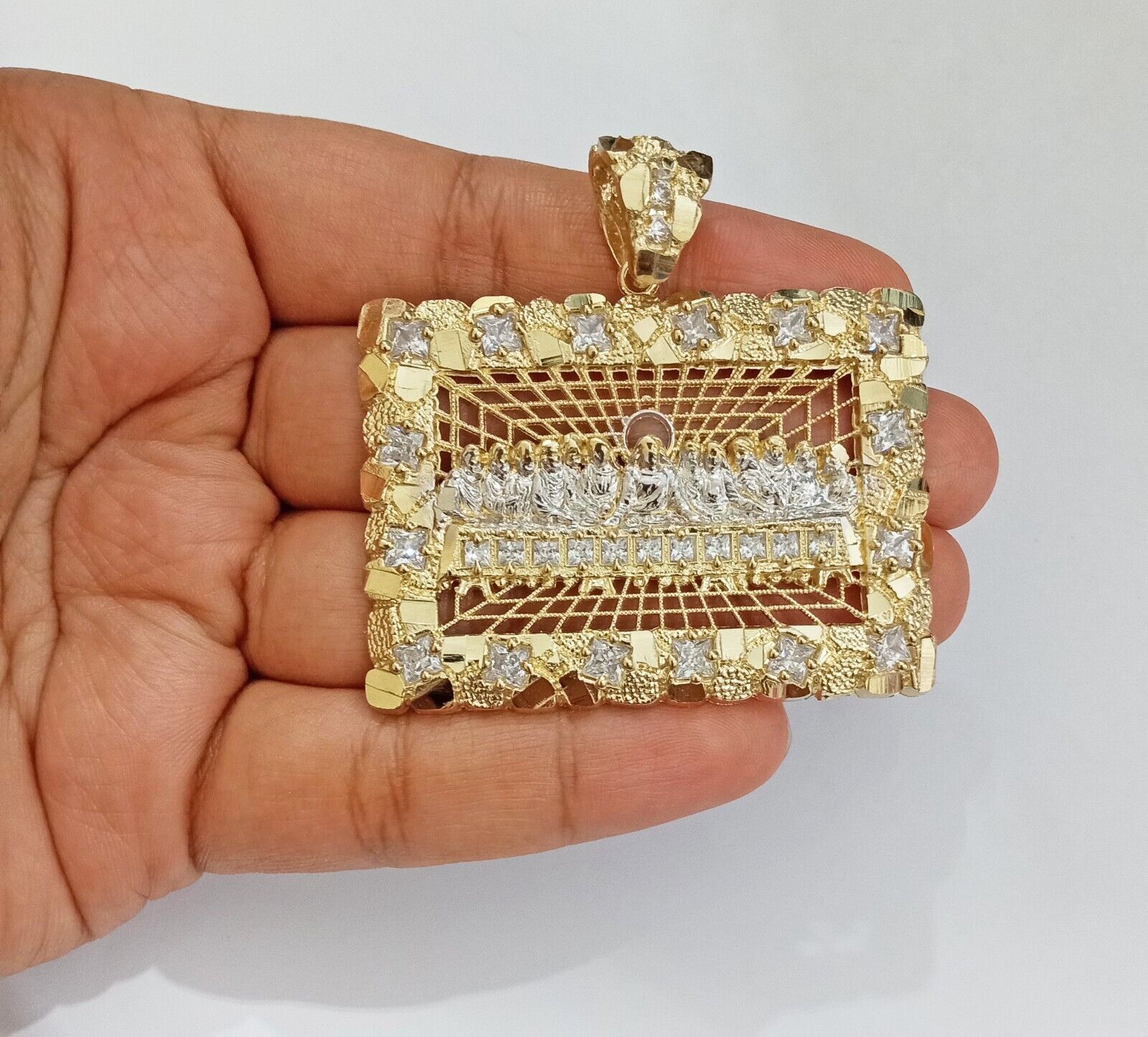 Real 14k Yellow Gold Last Supper Nugget Charm Pendant 2.0 inch 14kt Gold - GoldenlinQ