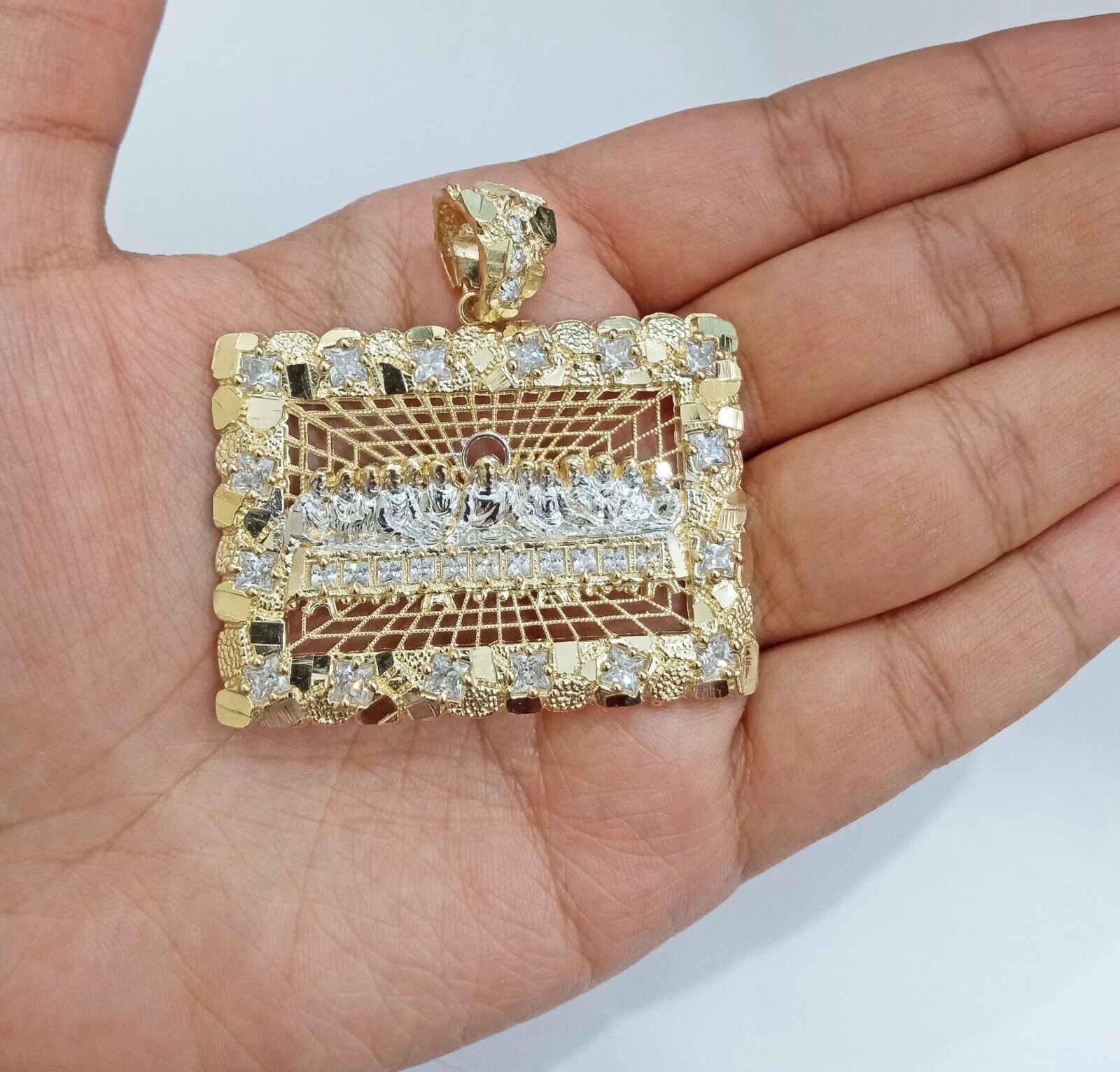 Real 14k Yellow Gold Last Supper Nugget Charm Pendant 2.0 inch 14kt Gold - GoldenlinQ