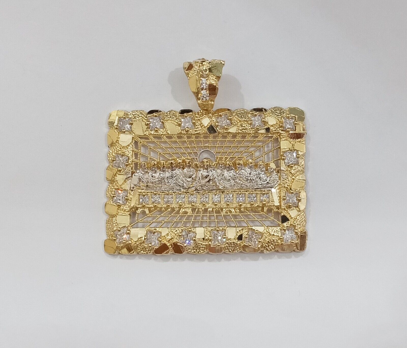 Real 14k Yellow Gold Last Supper Nugget Charm Pendant 2.0 inch 14kt Gold - GoldenlinQ