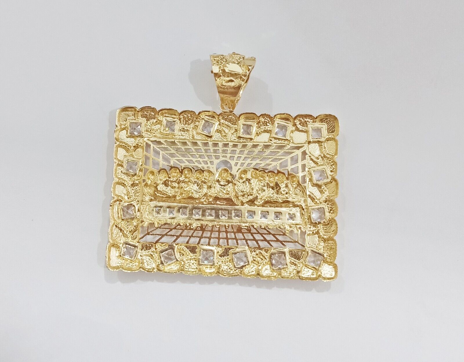Real 14k Yellow Gold Last Supper Nugget Charm Pendant 2.0 inch 14kt Gold - GoldenlinQ