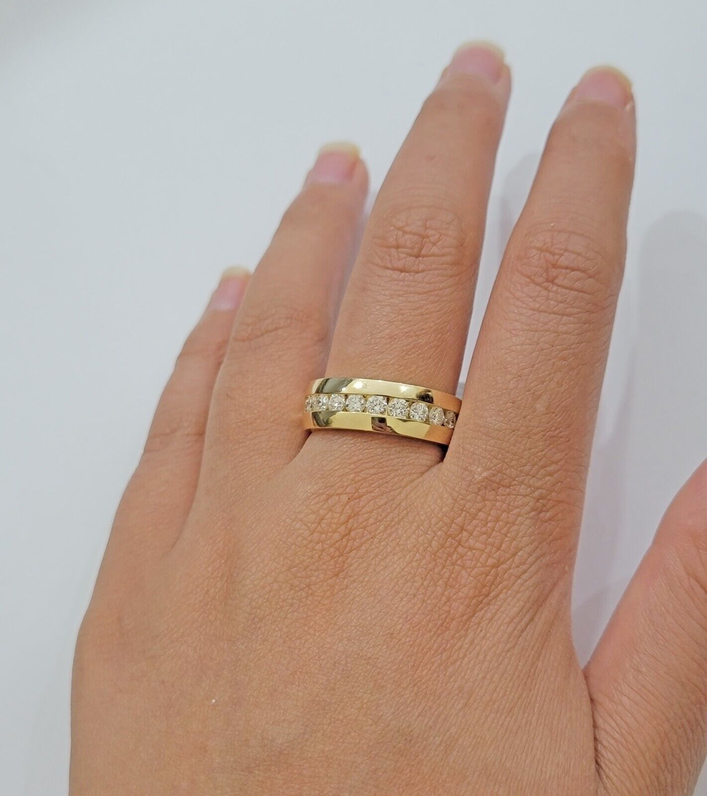 Real 14k Yellow Gold Mens Band Ring 1CT Diamonds Wedding Engagement Anniversary - GoldenlinQ